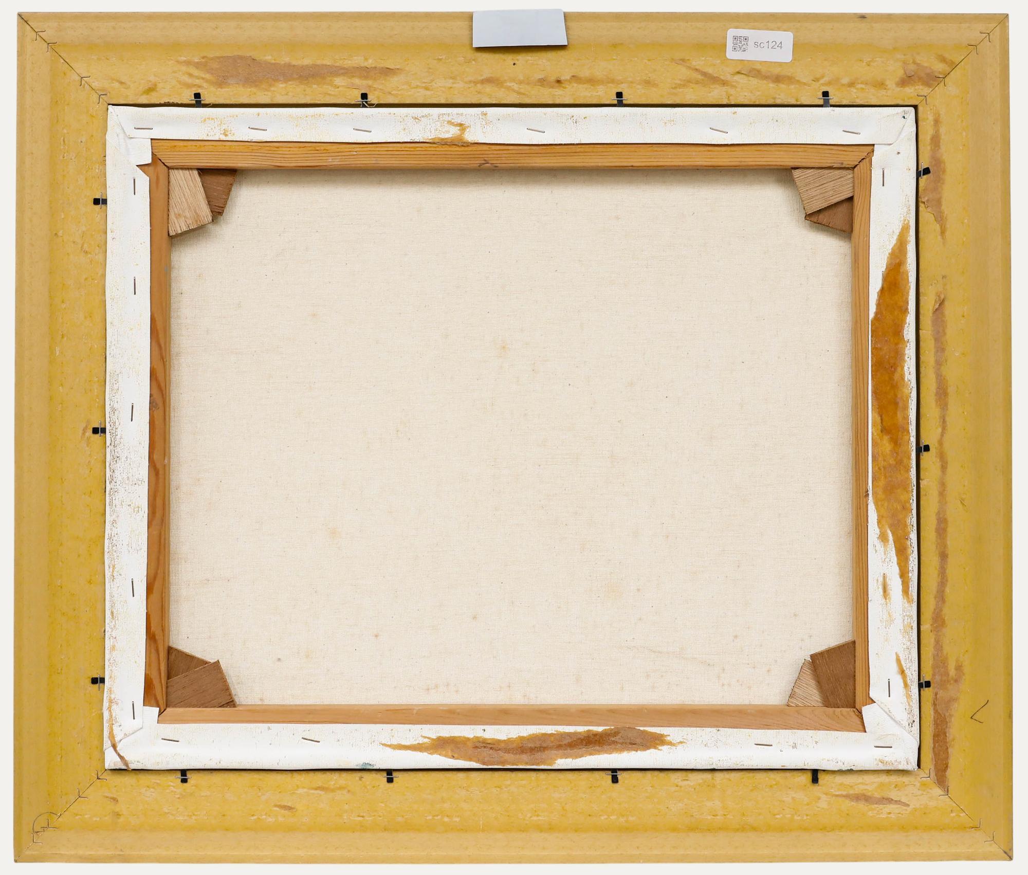 David Kirkpatrick - Huile contemporaine encadrée, Vue d'un château avec fontaine en pierre - Beige Landscape Painting par Unknown