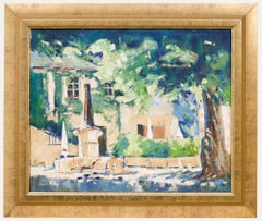 David Kirkpatrick - Gerahmtes zeitgenössisches Öl, Ansicht eines Schlosses mit Steinbrunnen