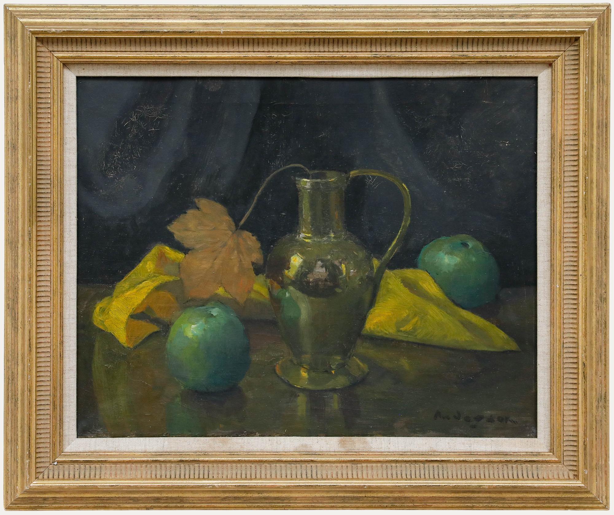 Unknown Still-Life Painting - David Russell Anderson RSW (1884-1976) - c.1920 Oil, Still Life of Apples