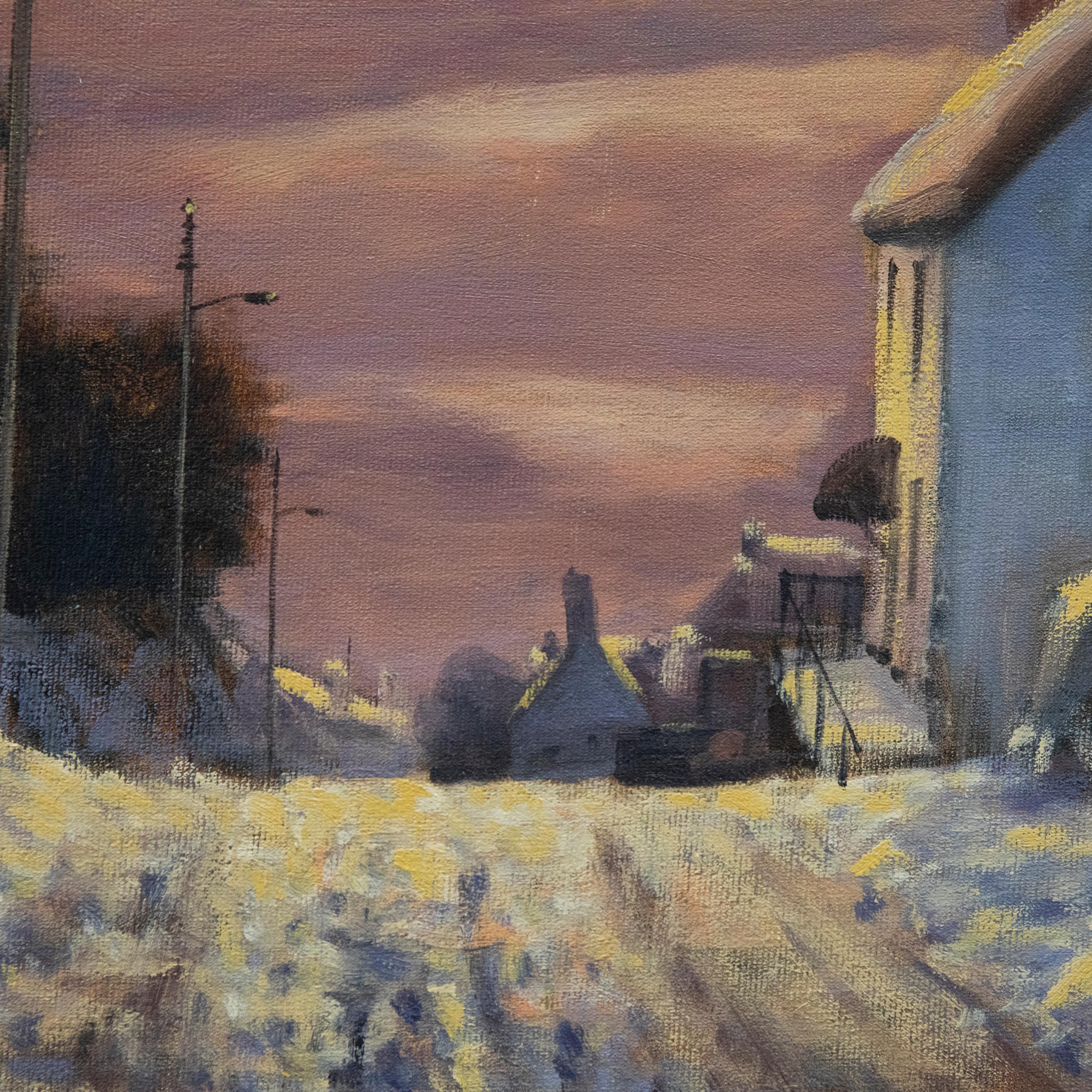 David Rylance (b.1941) - 20th Century Oil, Winter Sunset, Tregony For Sale 1