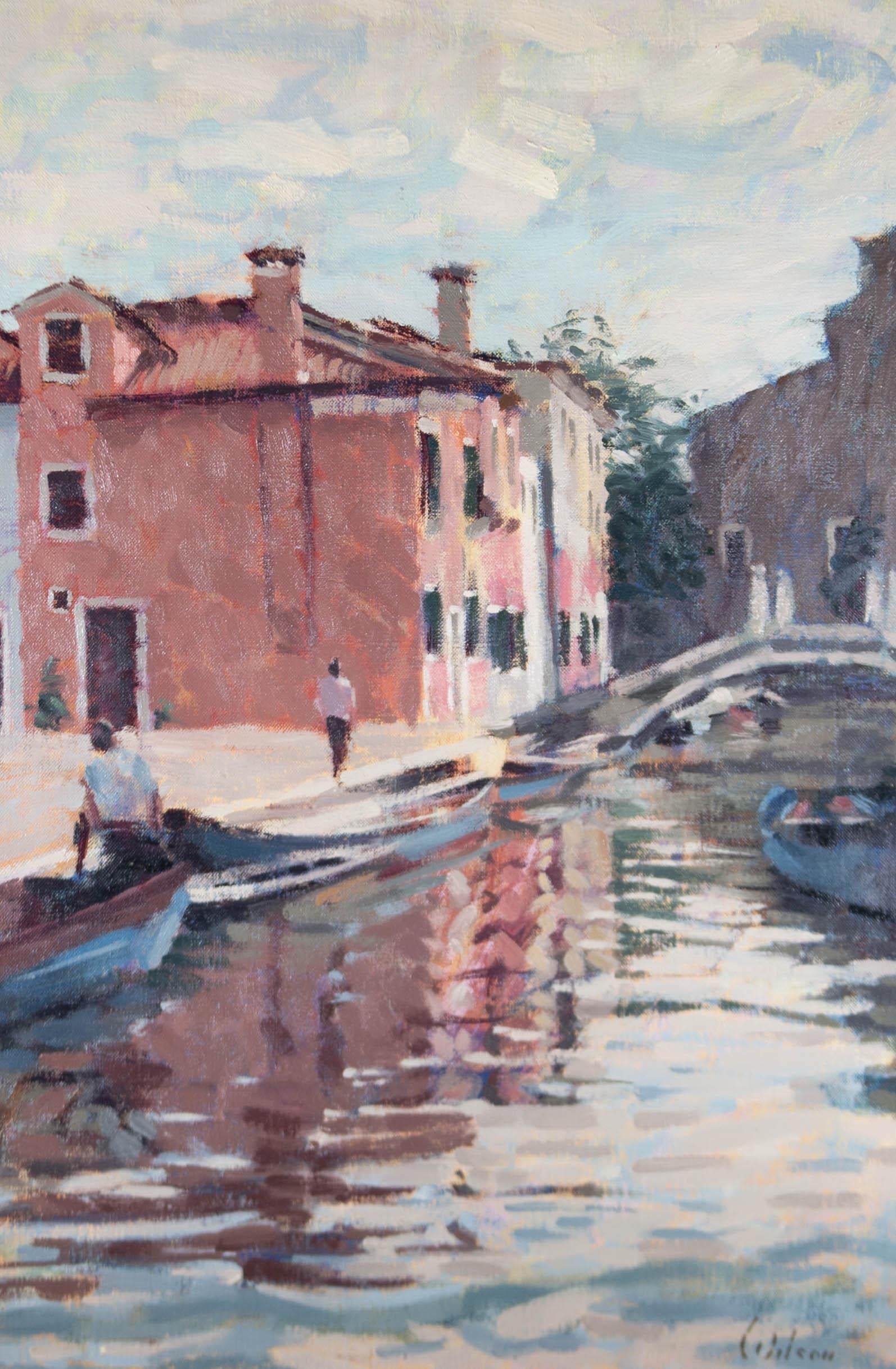 Unknown Landscape Painting - David Wilson (1919-2013) - Contemporary Oil, A Venetian Canal