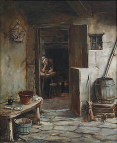 David Wood Haddon (1859-1914) - Late 19th Century Oil, Through the Cottage Door