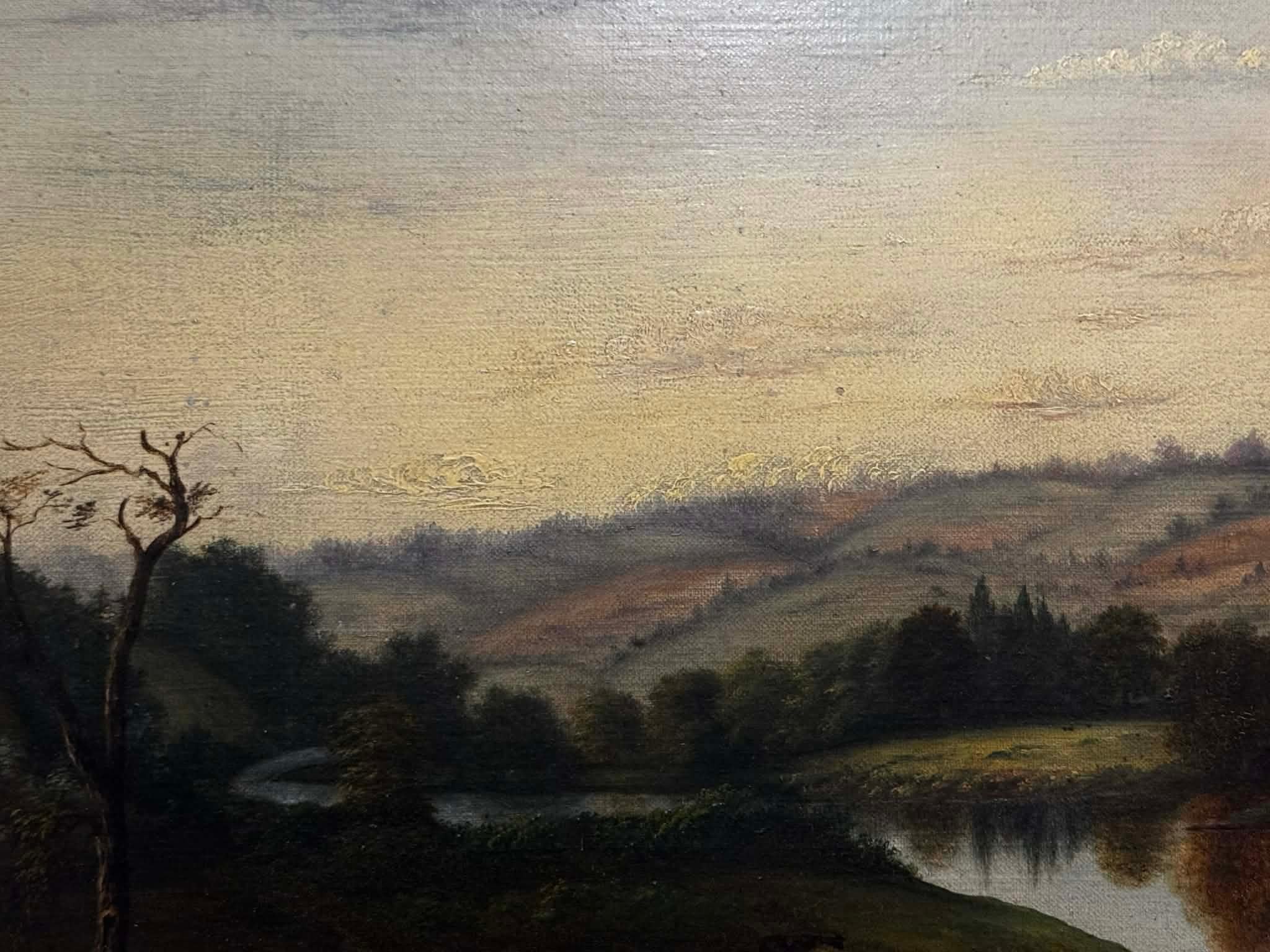 Dawn at the River (Schwarz), Landscape Painting, von Unknown