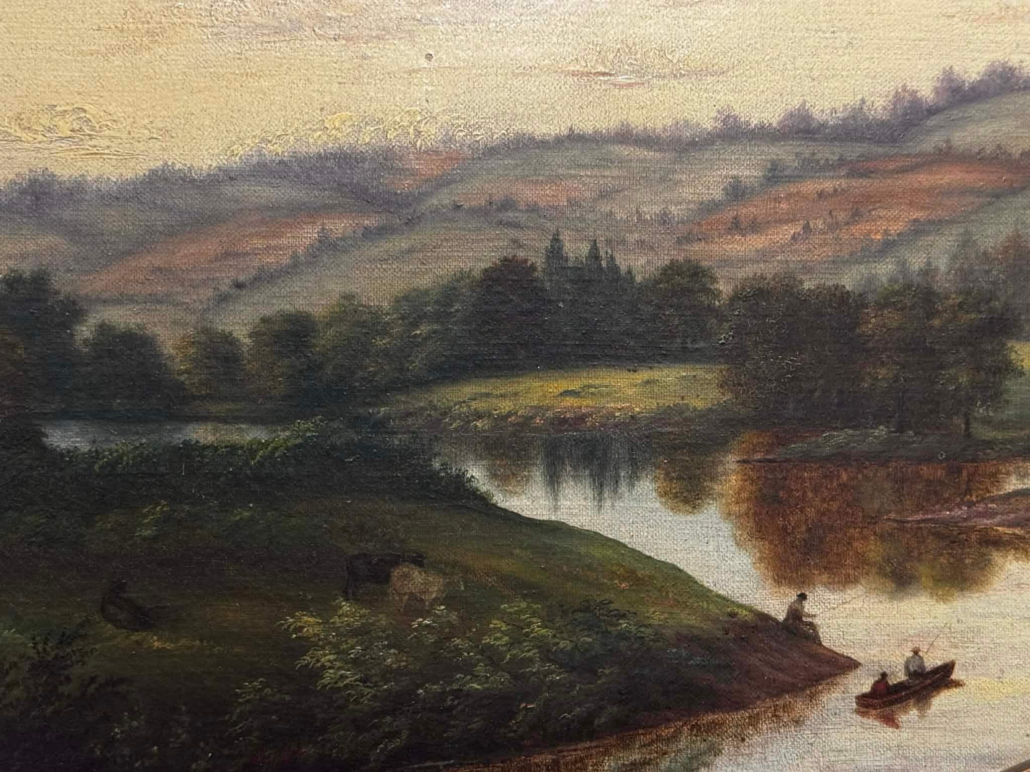 Wunderbares Gemälde der Hudson River School,  Öl auf Leinwand. Offensichtlich von einem begabten Künstler gemalt,  unsigniert und ein Rätsel, das Sie lösen müssen. Leinwand gestempelt Edward Dechaux NY. Ein erstaunliches Stück amerikanischer