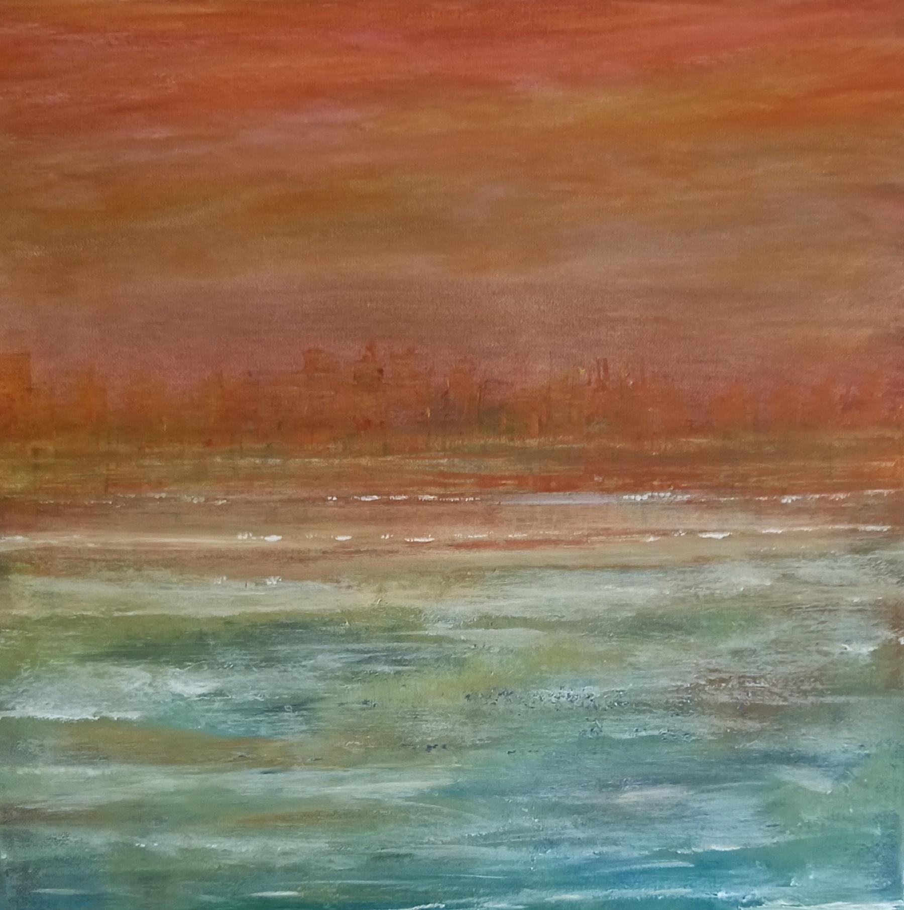 Unknown Abstract Painting - Dawn Tide, Abstract Impressionist Style Painting, Gerhard Richter Style Painting