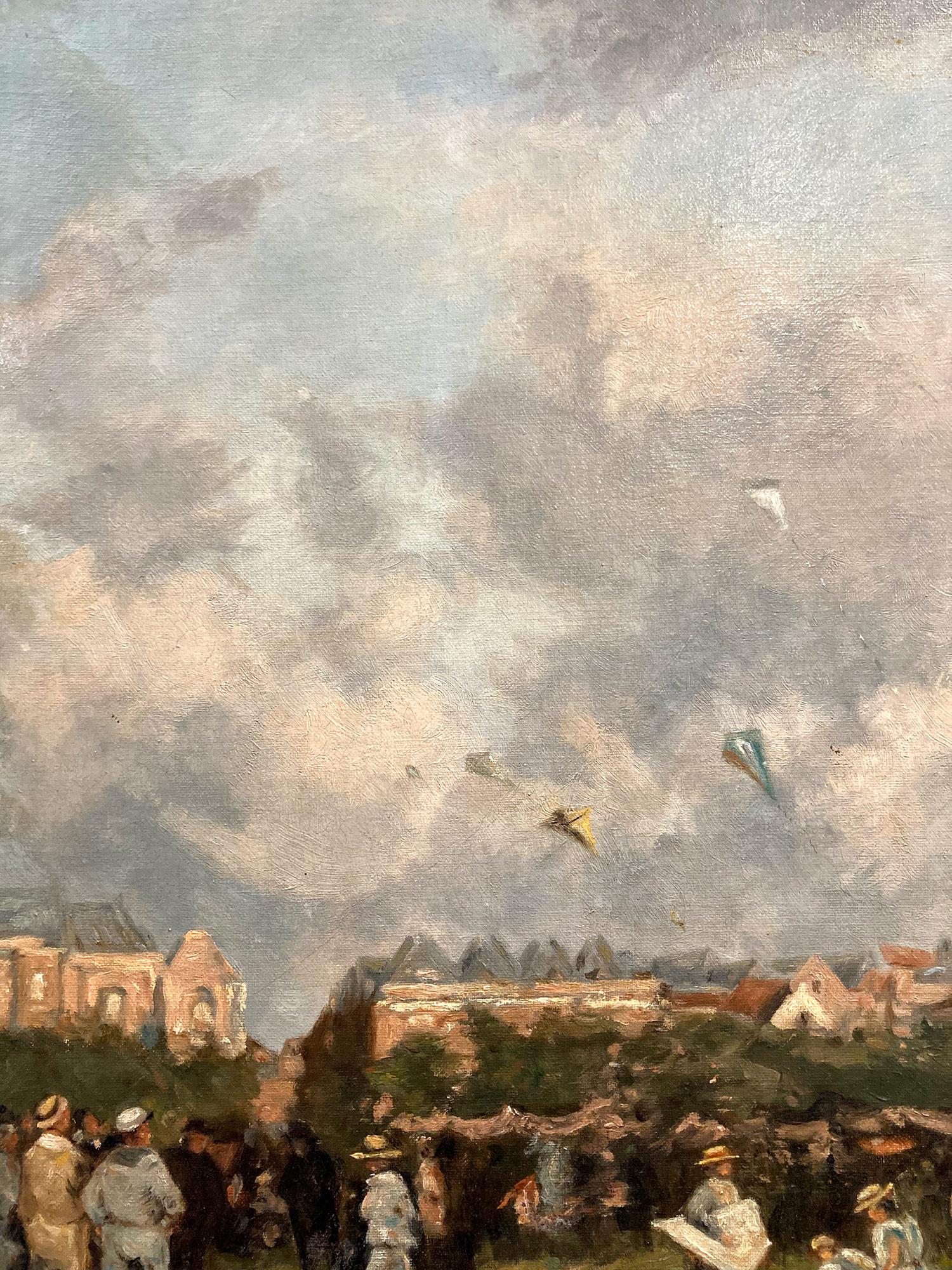 „Day Flying Kites“ Britisches impressionistisches Ölgemälde mit Figuren, Britische Landschaftsseite  im Angebot 5