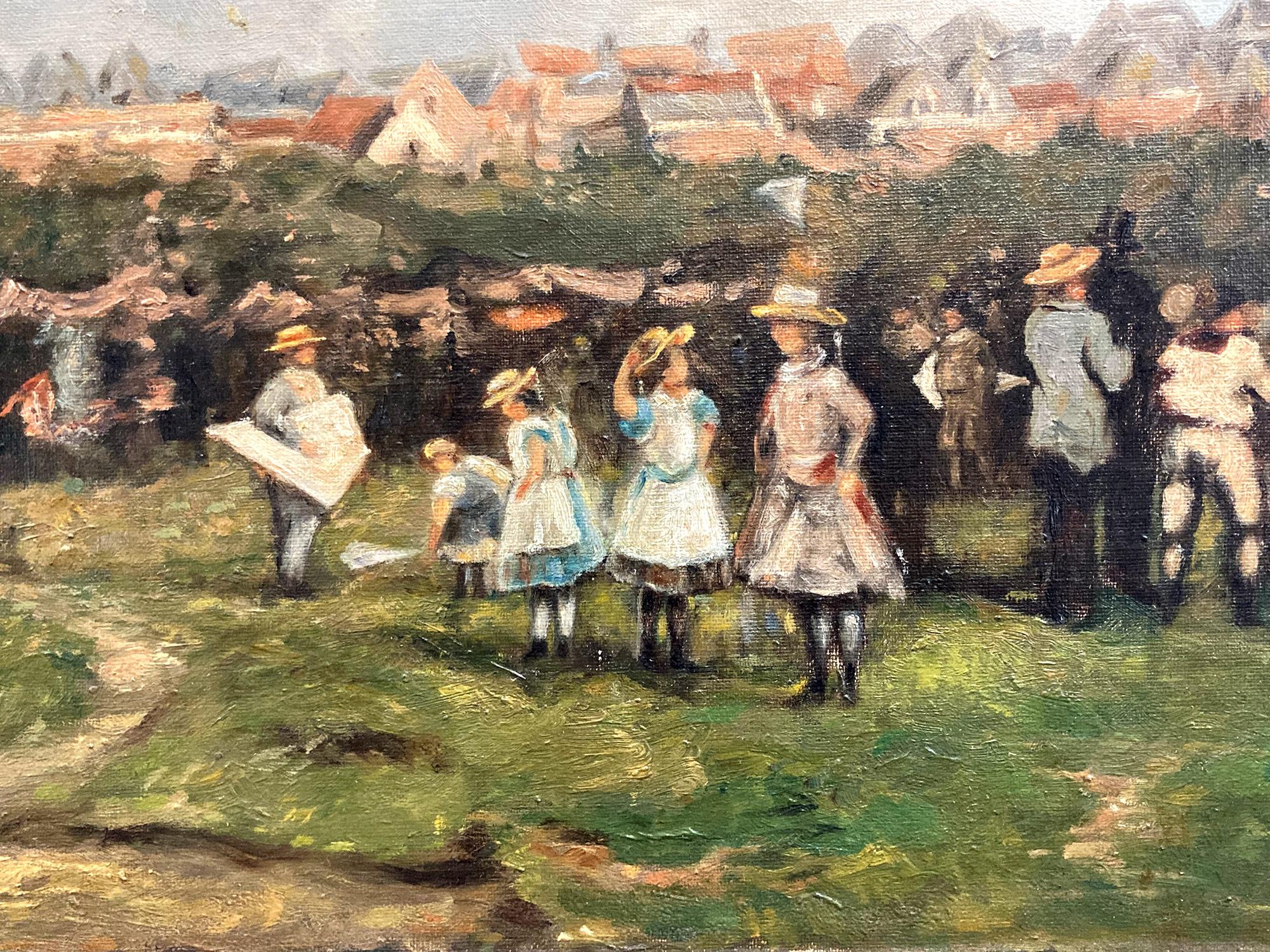 „Day Flying Kites“ Britisches impressionistisches Ölgemälde mit Figuren, Britische Landschaftsseite  im Angebot 2