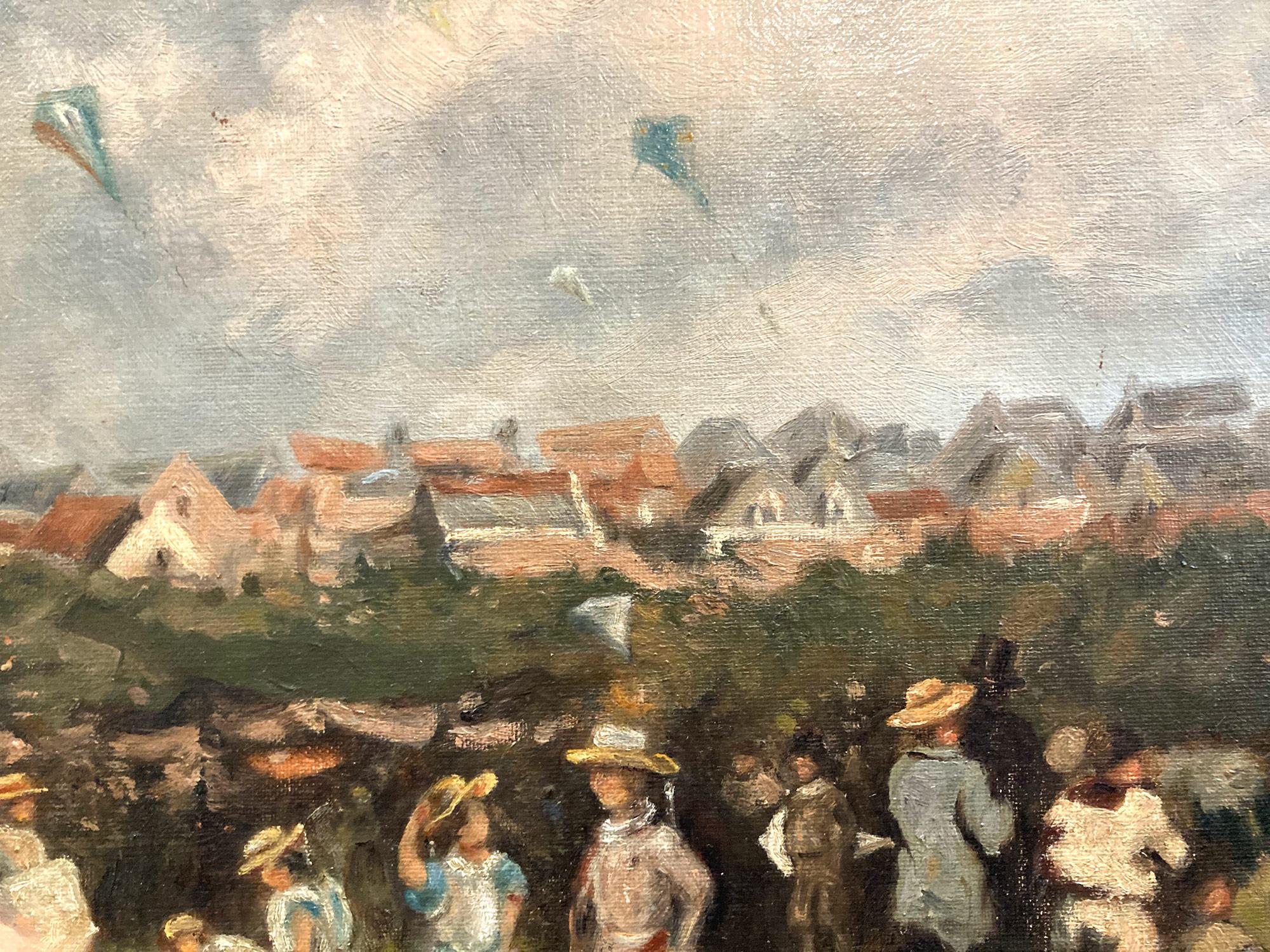 „Day Flying Kites“ Britisches impressionistisches Ölgemälde mit Figuren, Britische Landschaftsseite  im Angebot 4