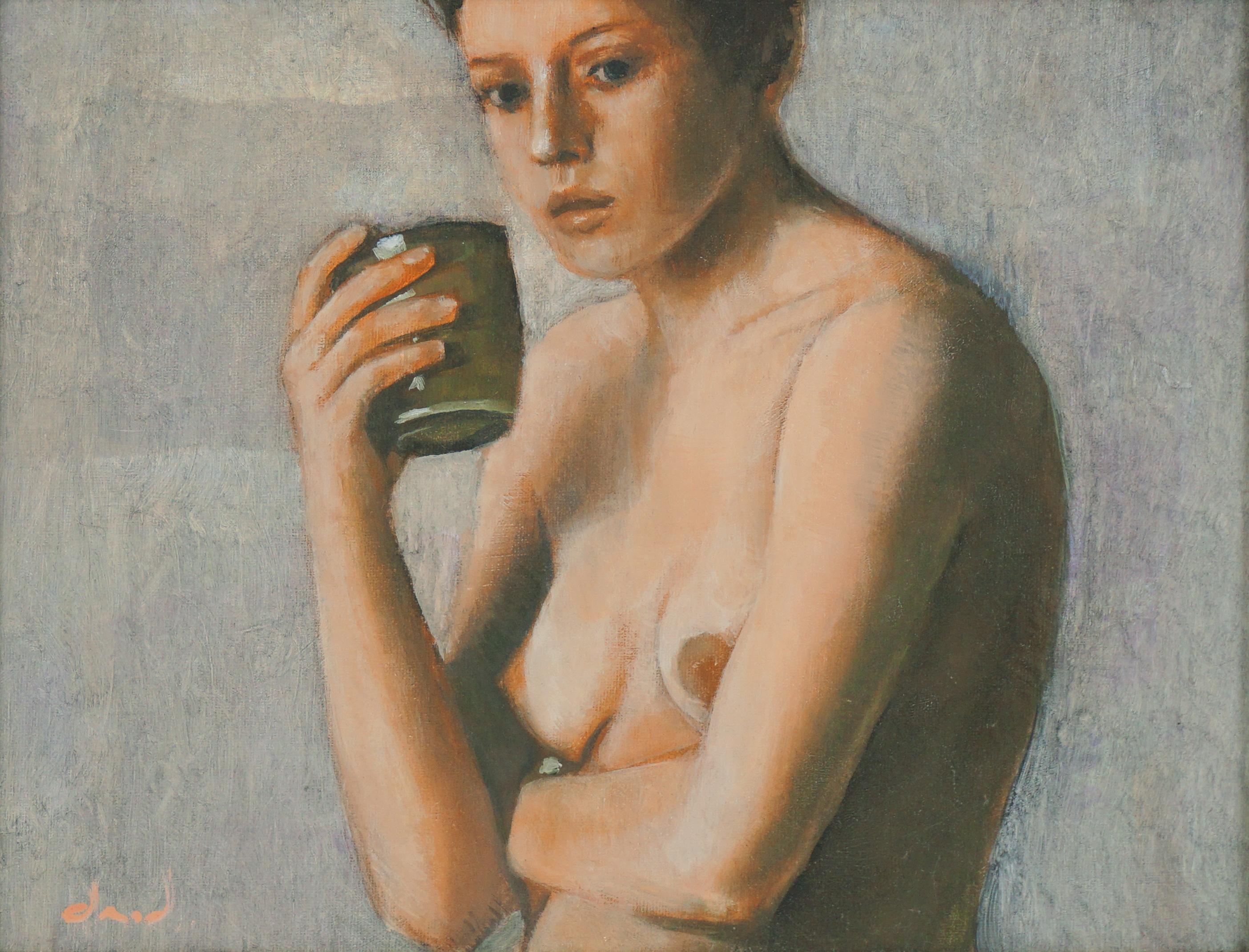 Nude Female Figure with Cup  - Painting by Unknown