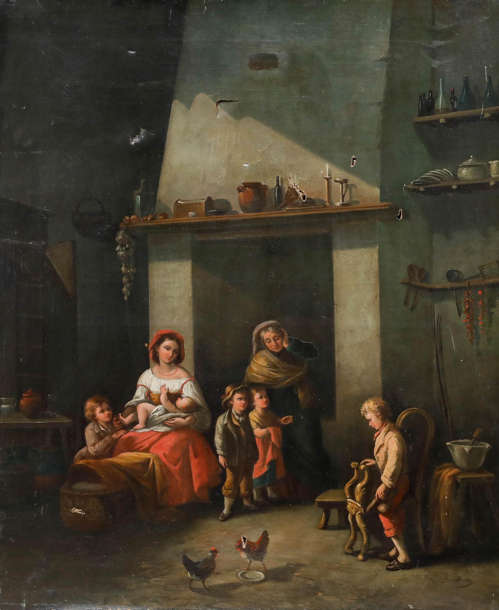 De Maria - For Restoration 19th Century Oil, Family Portrait - Painting by Unknown