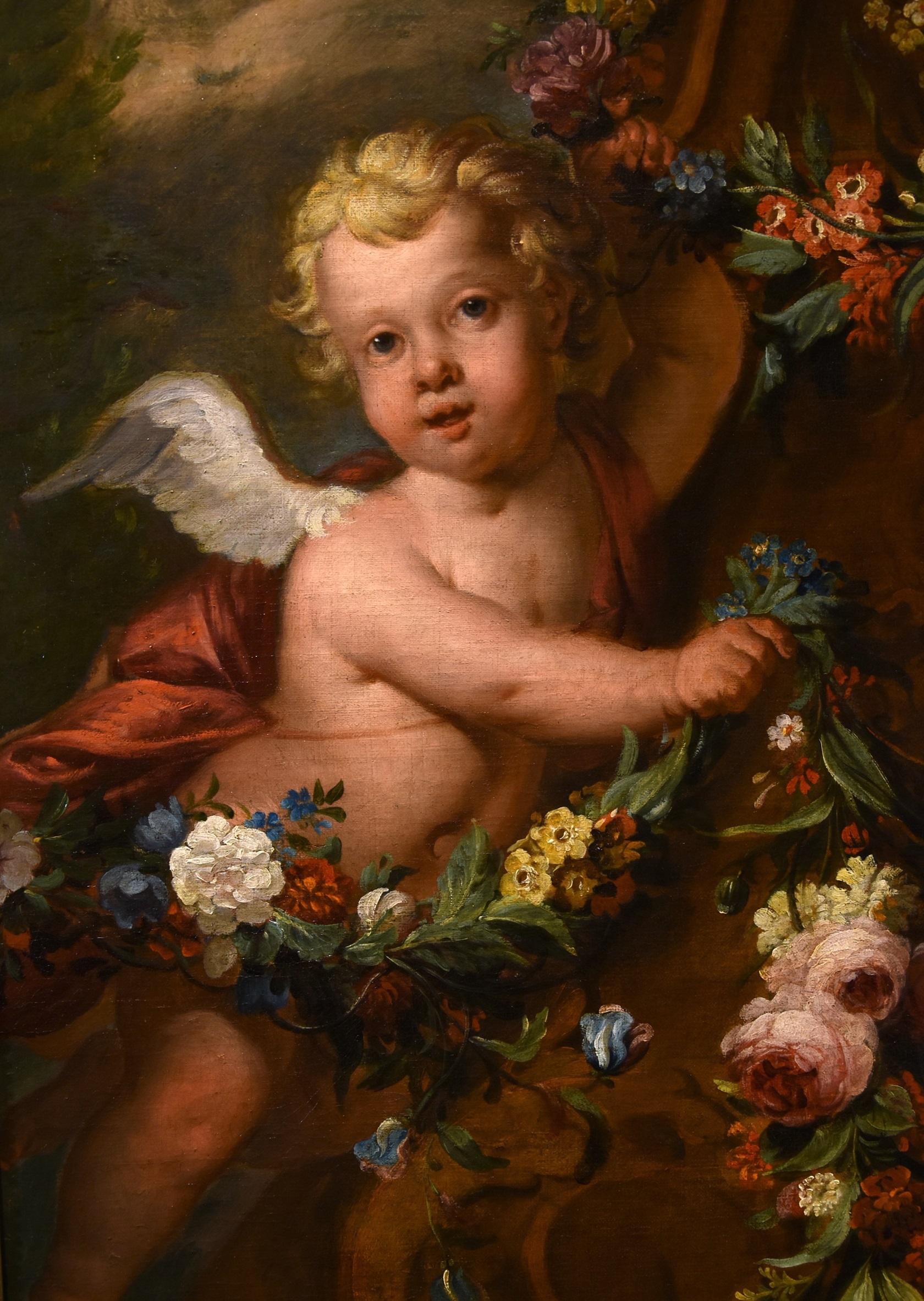 De Wit Flowers Still life Paint Oil on canvas 18th Century Flemish Cupids Art For Sale 12