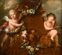 De Wit Flowers Still life Paint Oil on canvas 18th Century Flemish Cupids Art