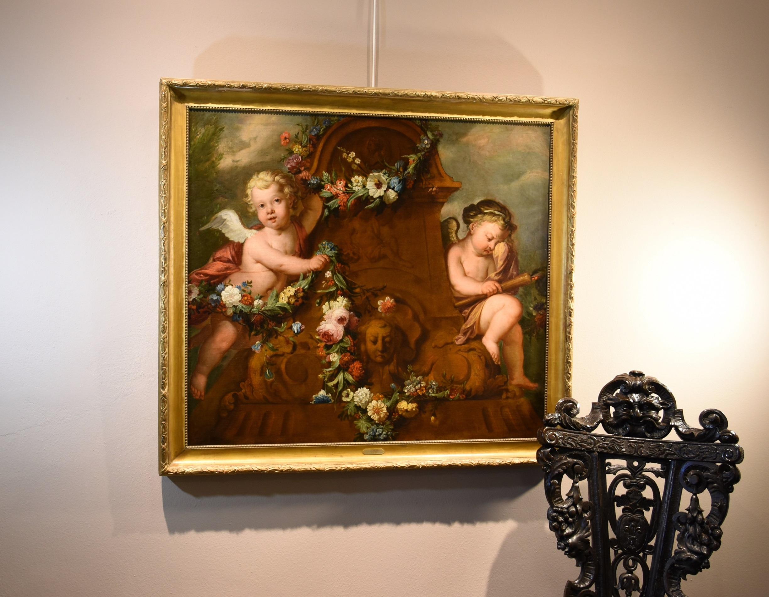 Jacob De Wit (Amsterdam, 1695 - 1754) attribuable/ atelier
Paire de Cupidons avec guirlande de fleurs

Huile sur toile
91 x 103 cm. - Encadré 104 x 115 cm.

Provenance : Christie's (Londres, Old master Painting 12.12.1996) lot 82

Cette magnifique