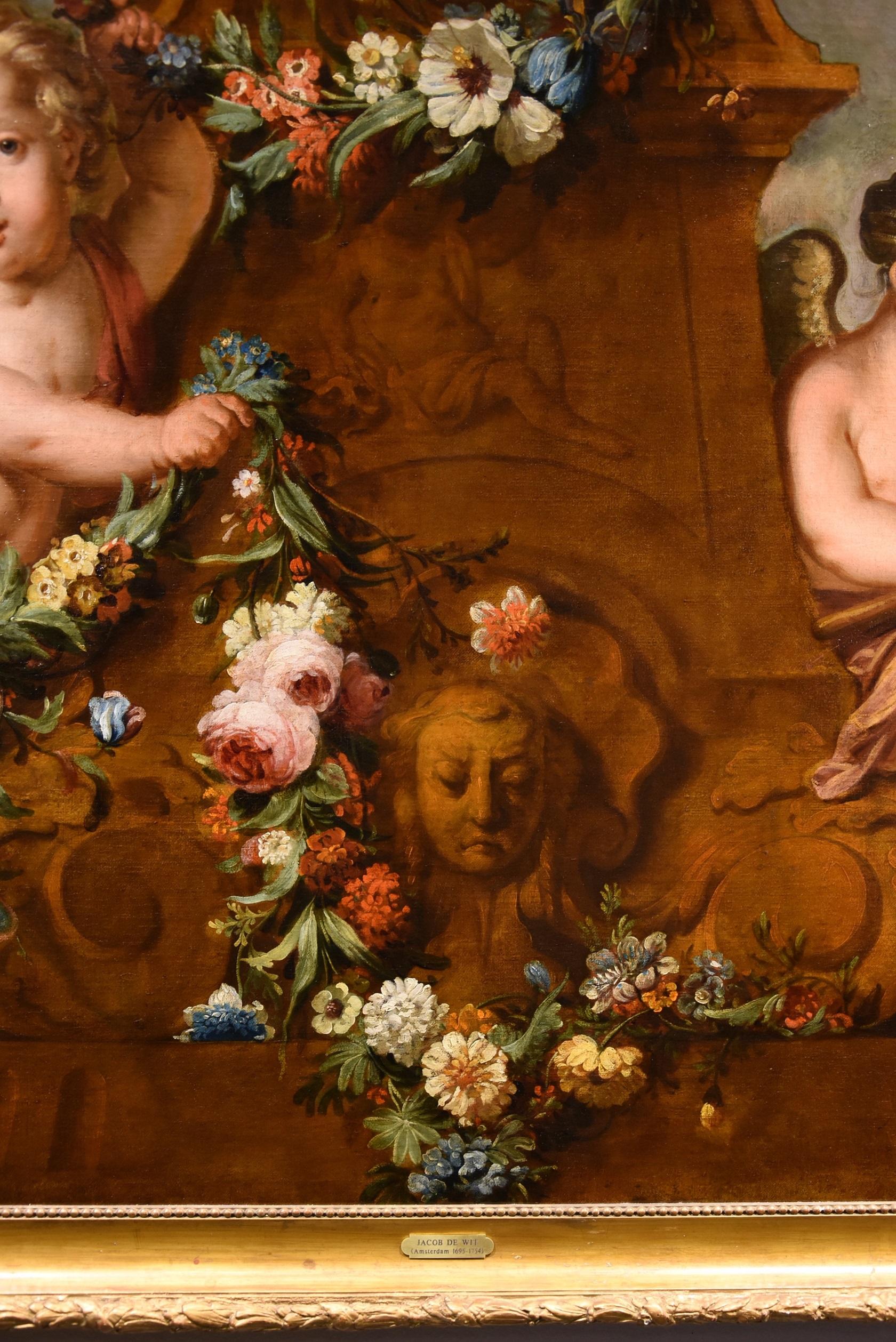 De Wit Flowers Still life Paint Oil on canvas 18th Century Flemish Cupids Art For Sale 3