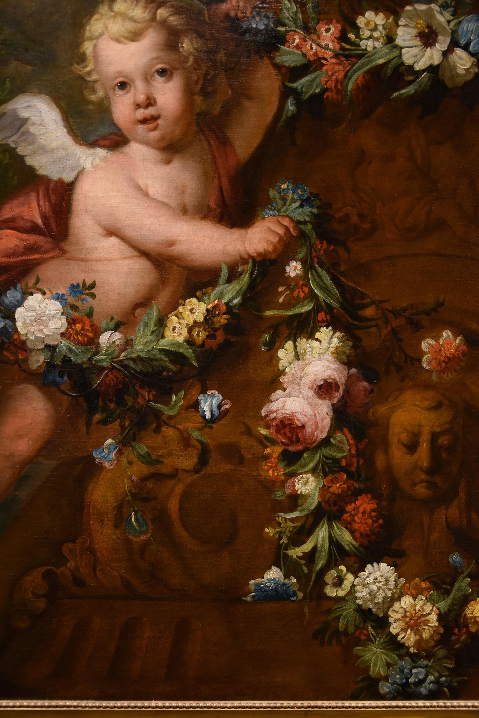 De Wit Flowers Still life Paint Oil on canvas 18th Century Flemish Cupids Art For Sale 6