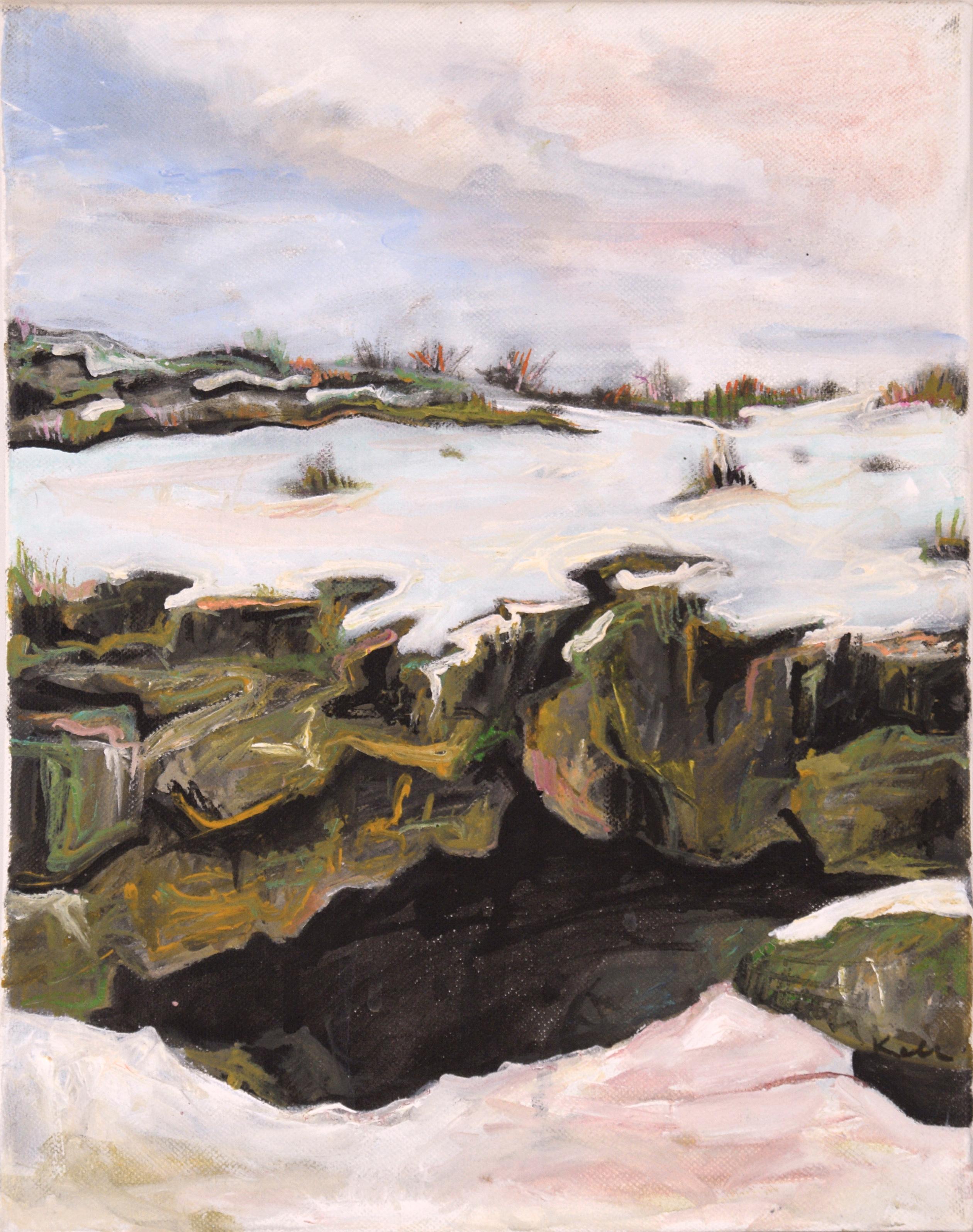 Landscape Painting Unknown - ""Cave aux chevaux perdus"" - Paysage abstrait