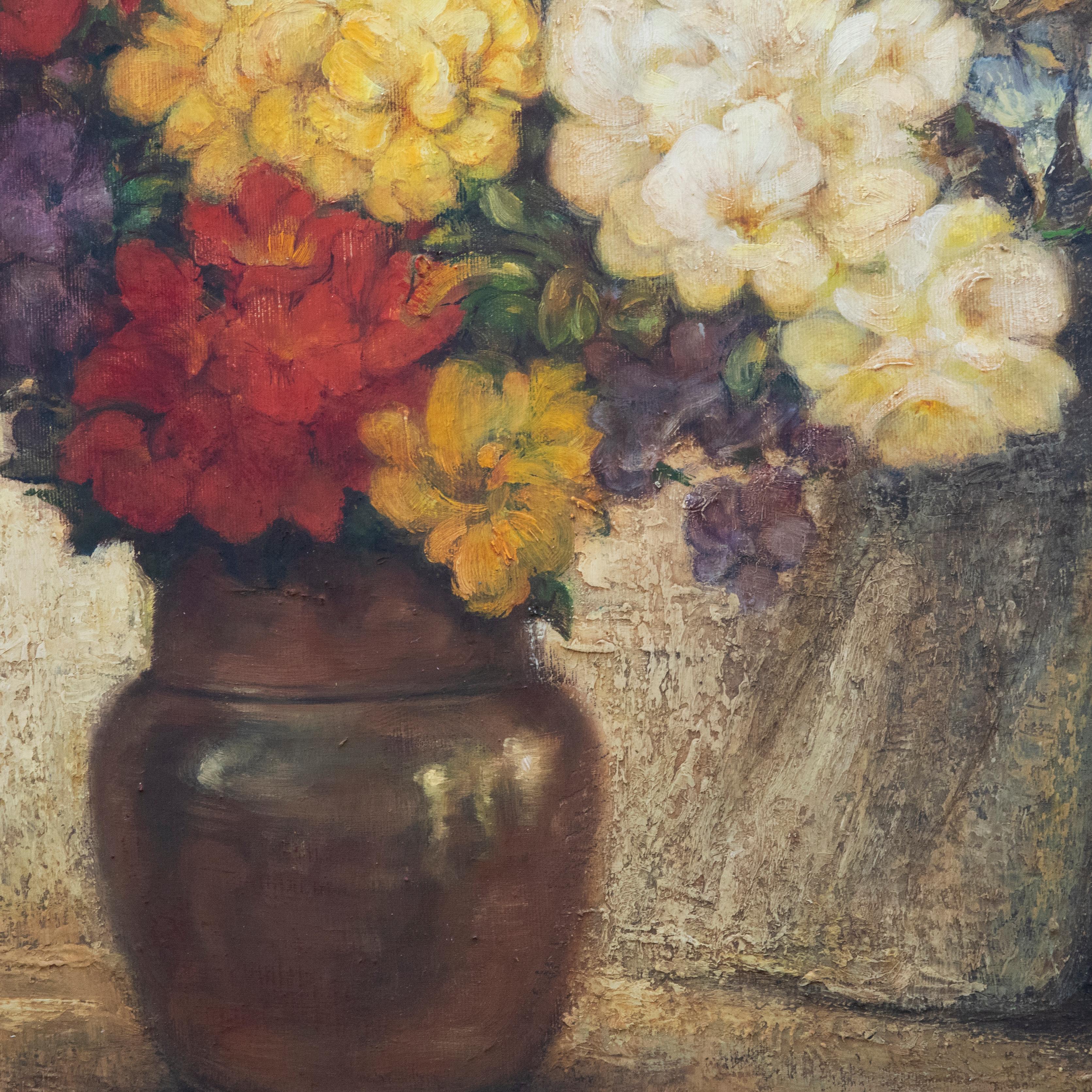 Debrier - Framed Contemporary Oil, Still Life of Flowers For Sale 1