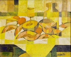Decorative, Abstract Oil Painting, Cubic Still Life, with Honeydew Melons.