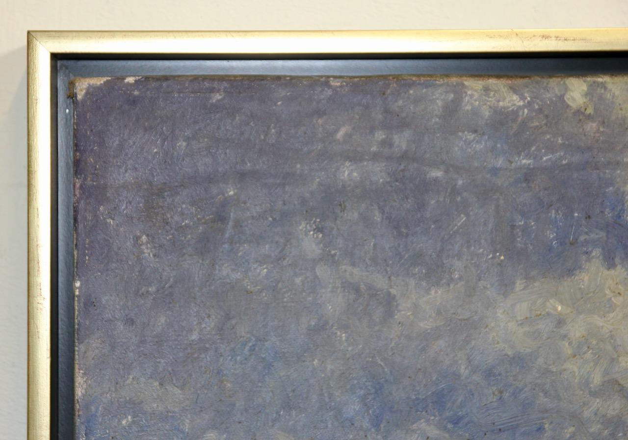 Pintura antigua decorativa. Paisaje marino atmosférico, costa a la luz de la luna. en venta 3