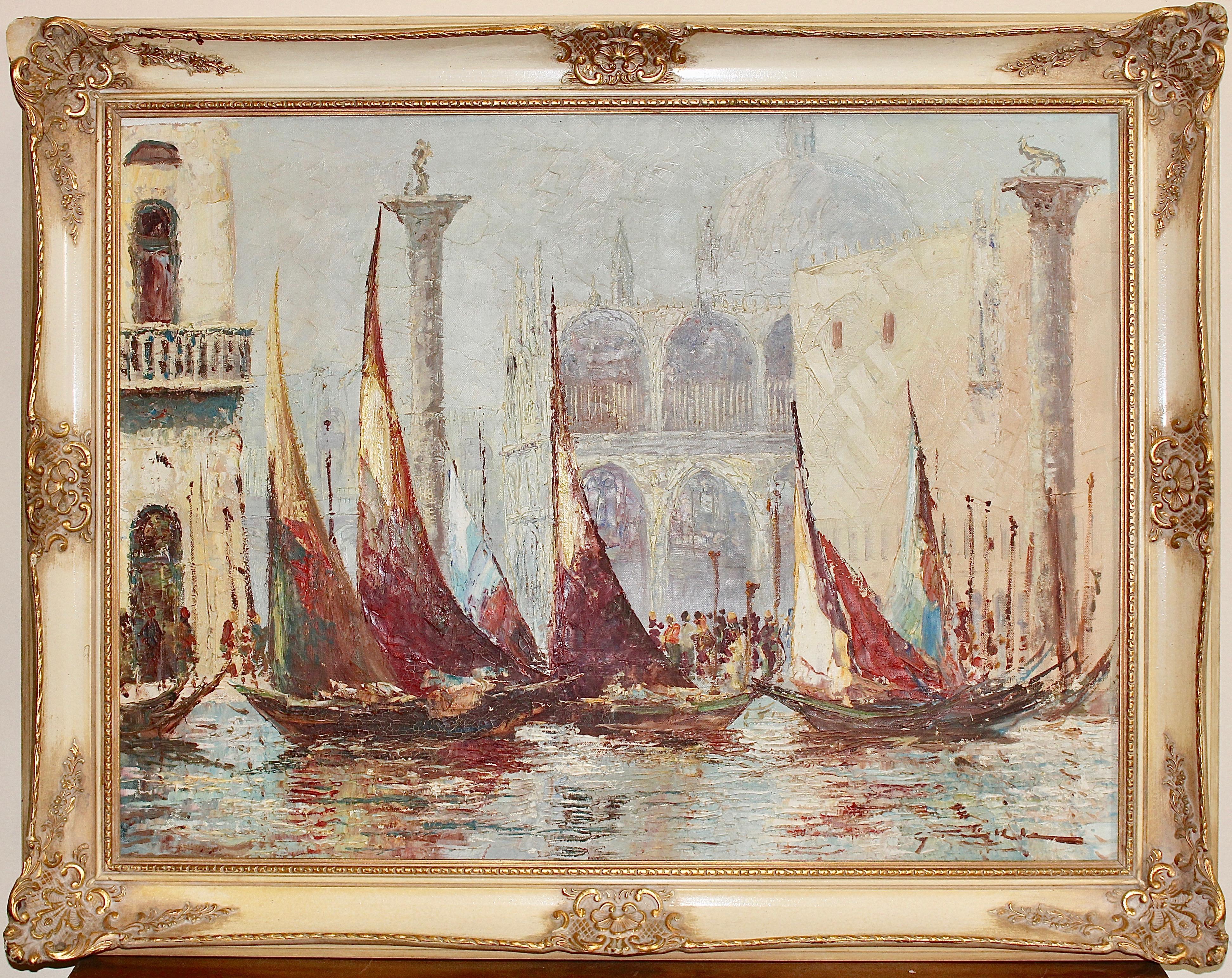 Unknown Landscape Painting - Decorative painting, oil on canvas. Magnificent view of Venice. 