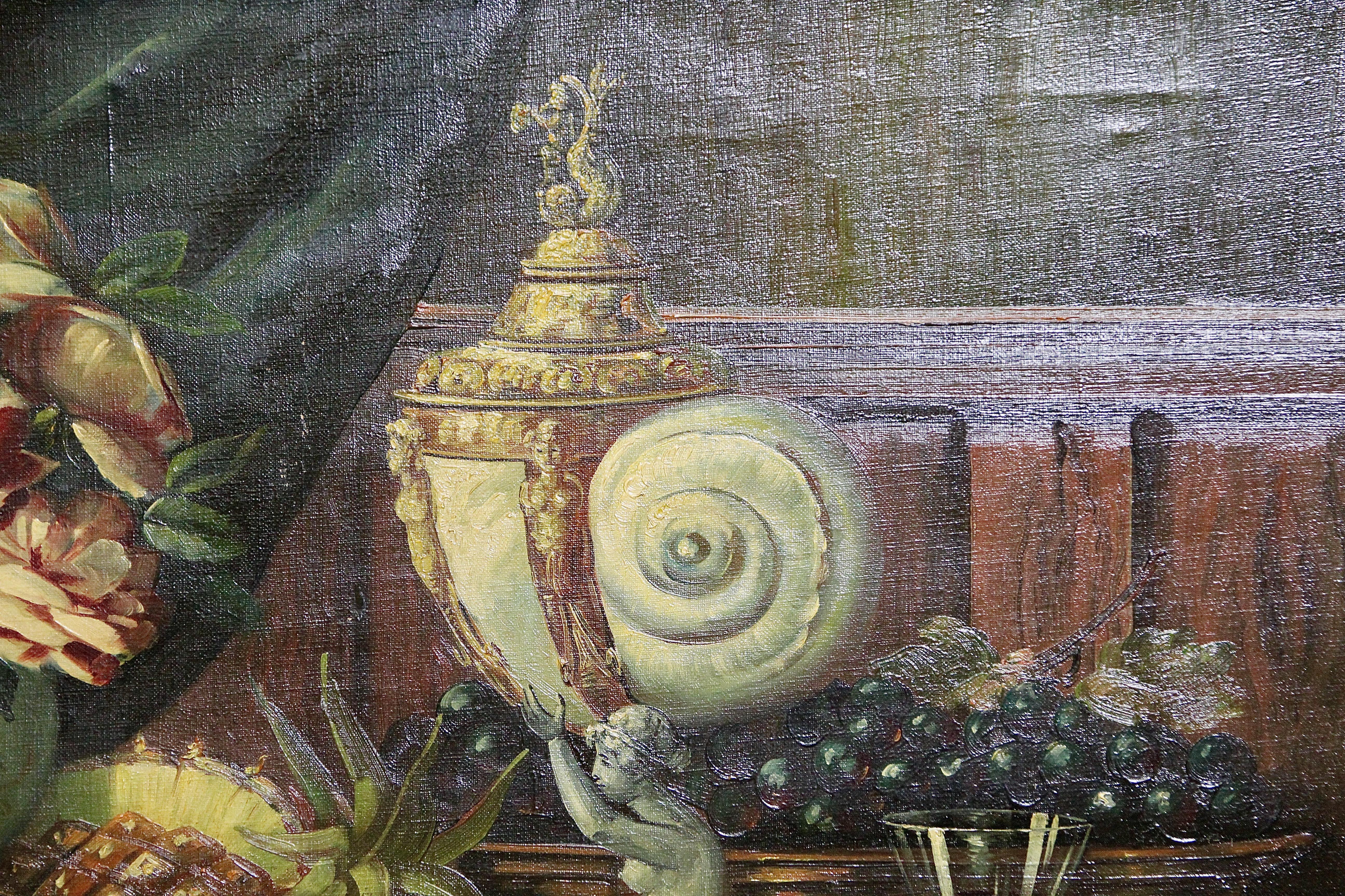 Pintura decorativa, óleo sobre lienzo, bodegón con frutas.

Firmado abajo a la izquierda, P. Braun
El cuadro tiene un pequeño desgarro en el lienzo.
Si lo solicitas, te ofrecemos una restauración gratuita.

Marco ligeramente dañado.

Las dimensiones