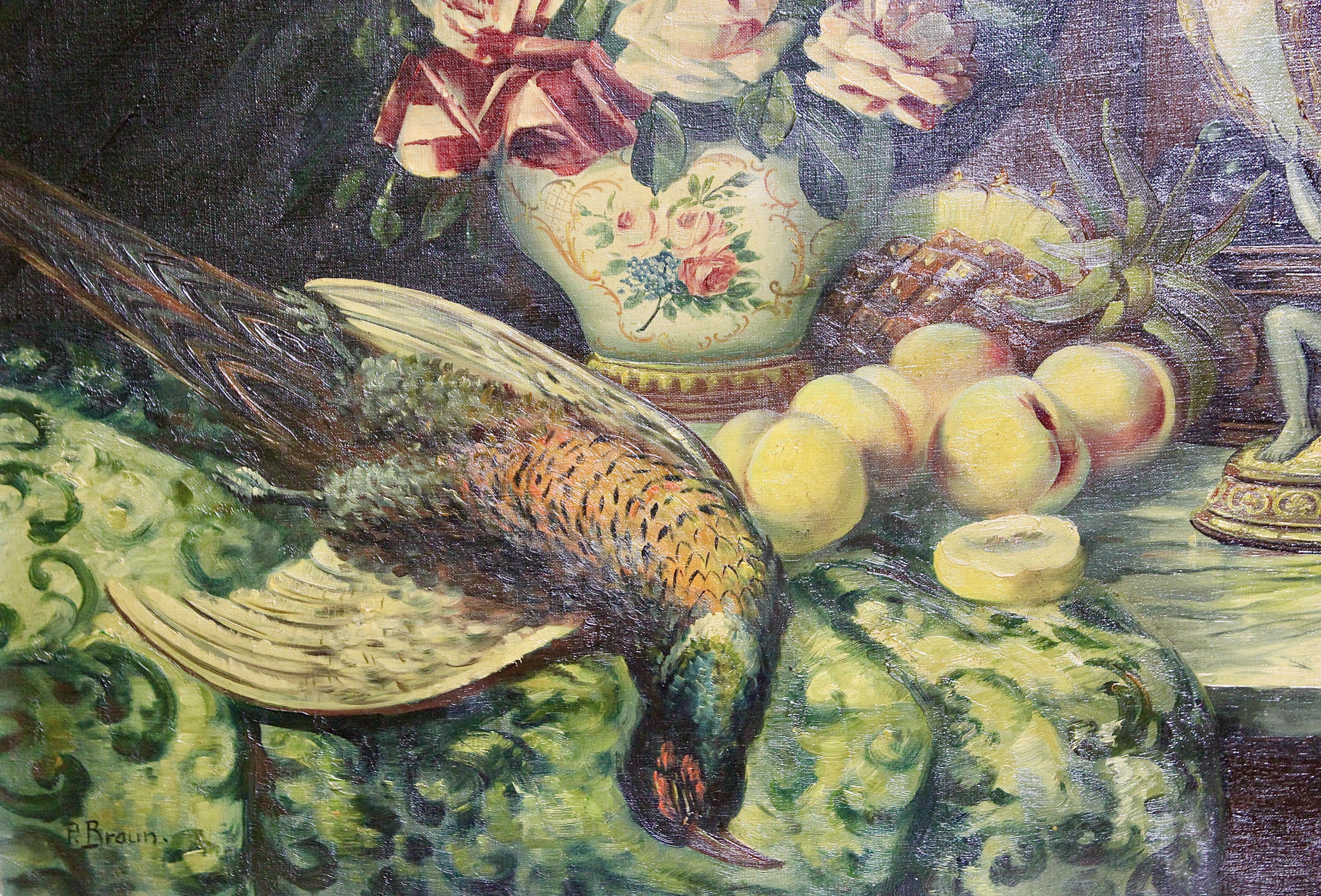 Pintura decorativa, Óleo sobre lienzo, Bodegón con fruta. en venta 1