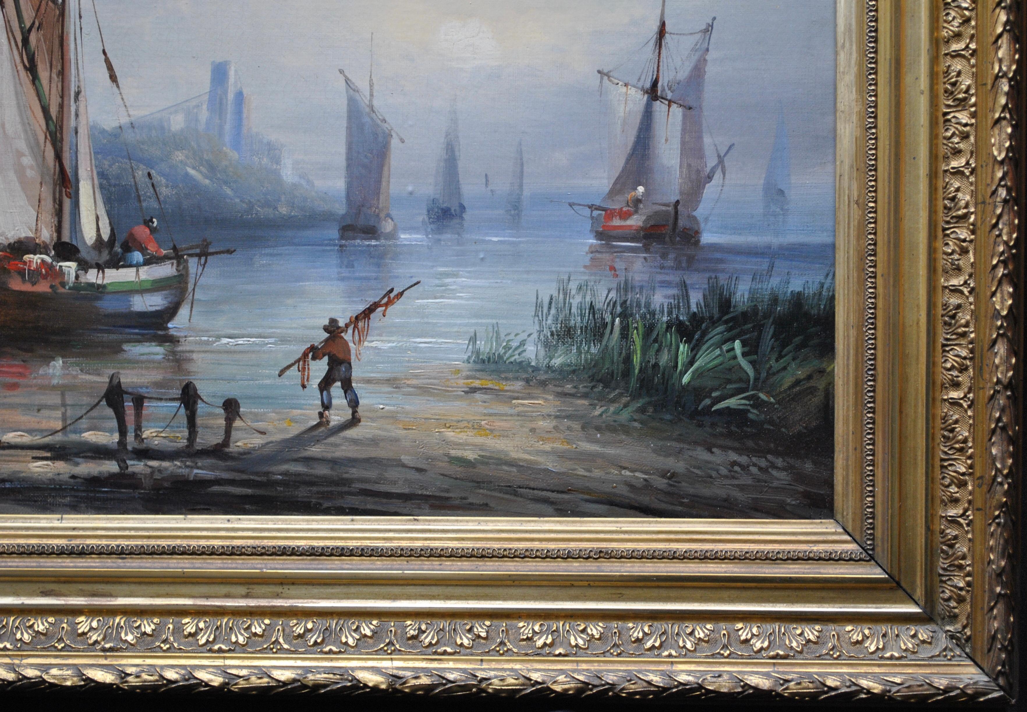 Paesaggio fluviale decorativo in stile romantico, olio su tela - Painting di Unknown