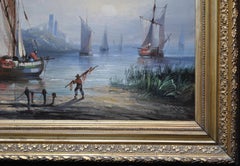 Decorative river landscape in romantic style, oil on canvas