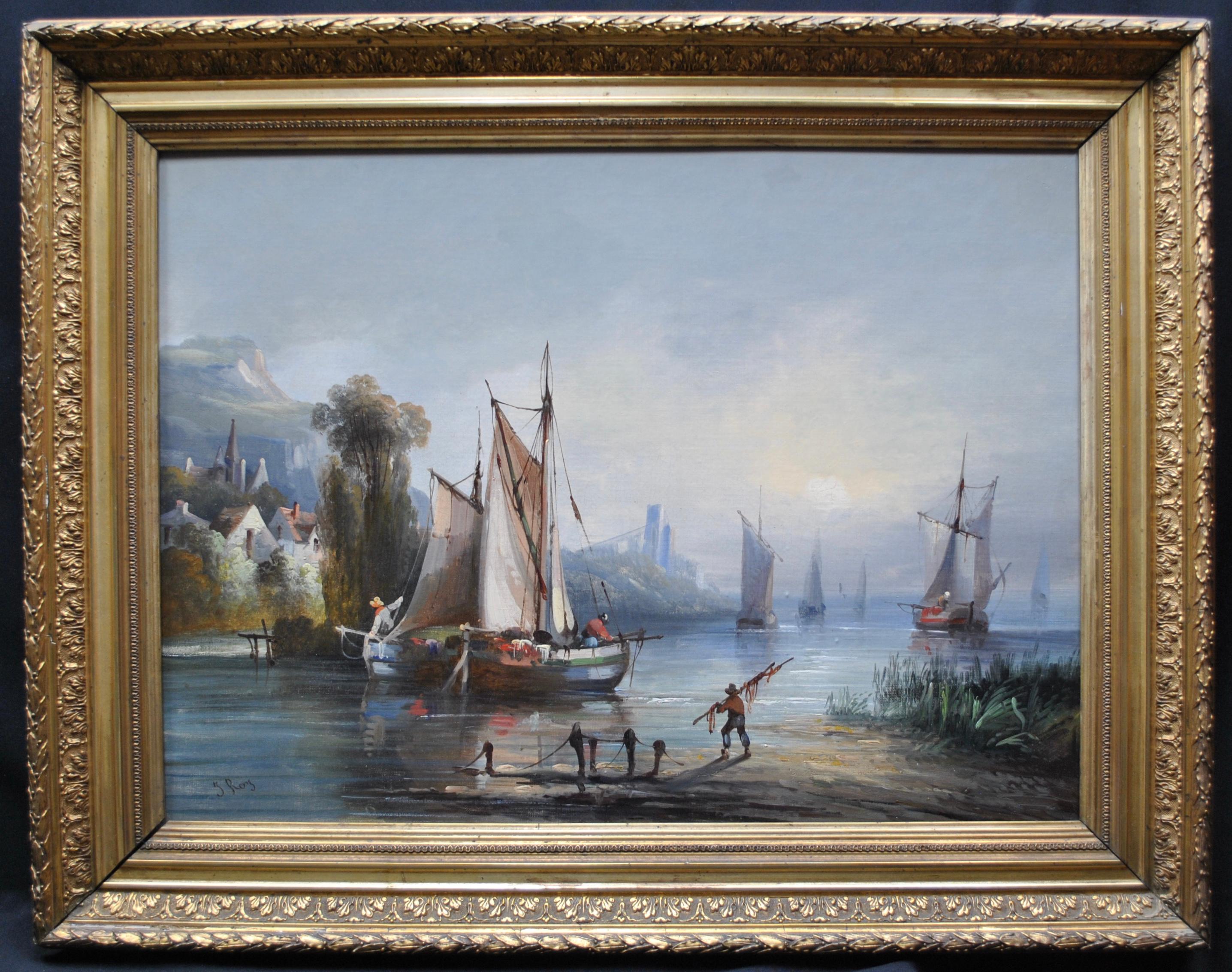Paysage décoratif de rivière de style romantique, huile sur toile
