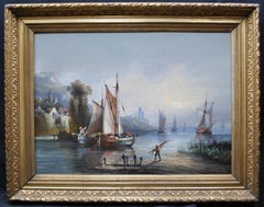 Paysage décoratif de rivière de style romantique, huile sur toile