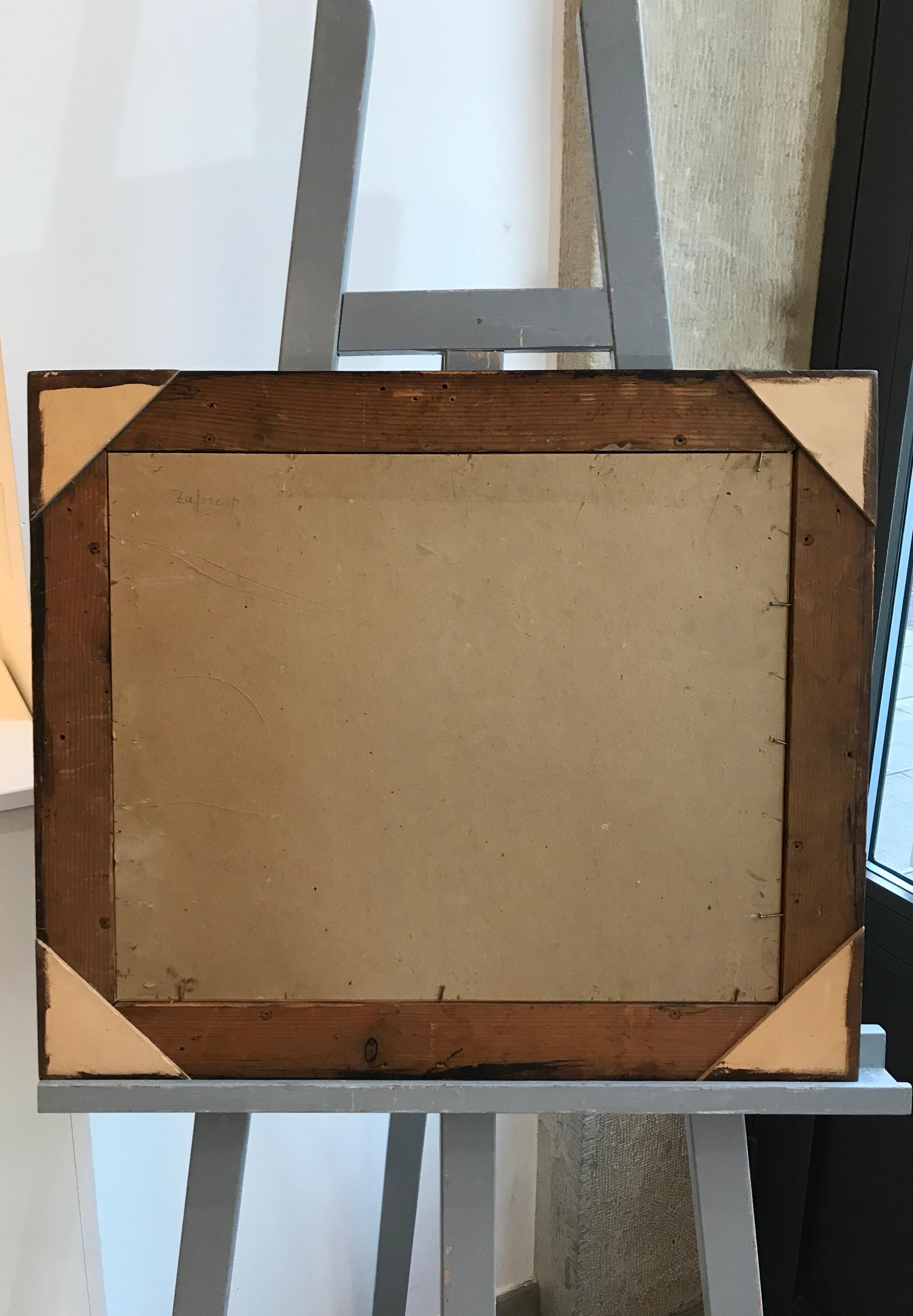 Signed on the back Zaforest

Work on paper
Brown wooden frame with glass pane
47,7 x 55,6 x 2,5 cm