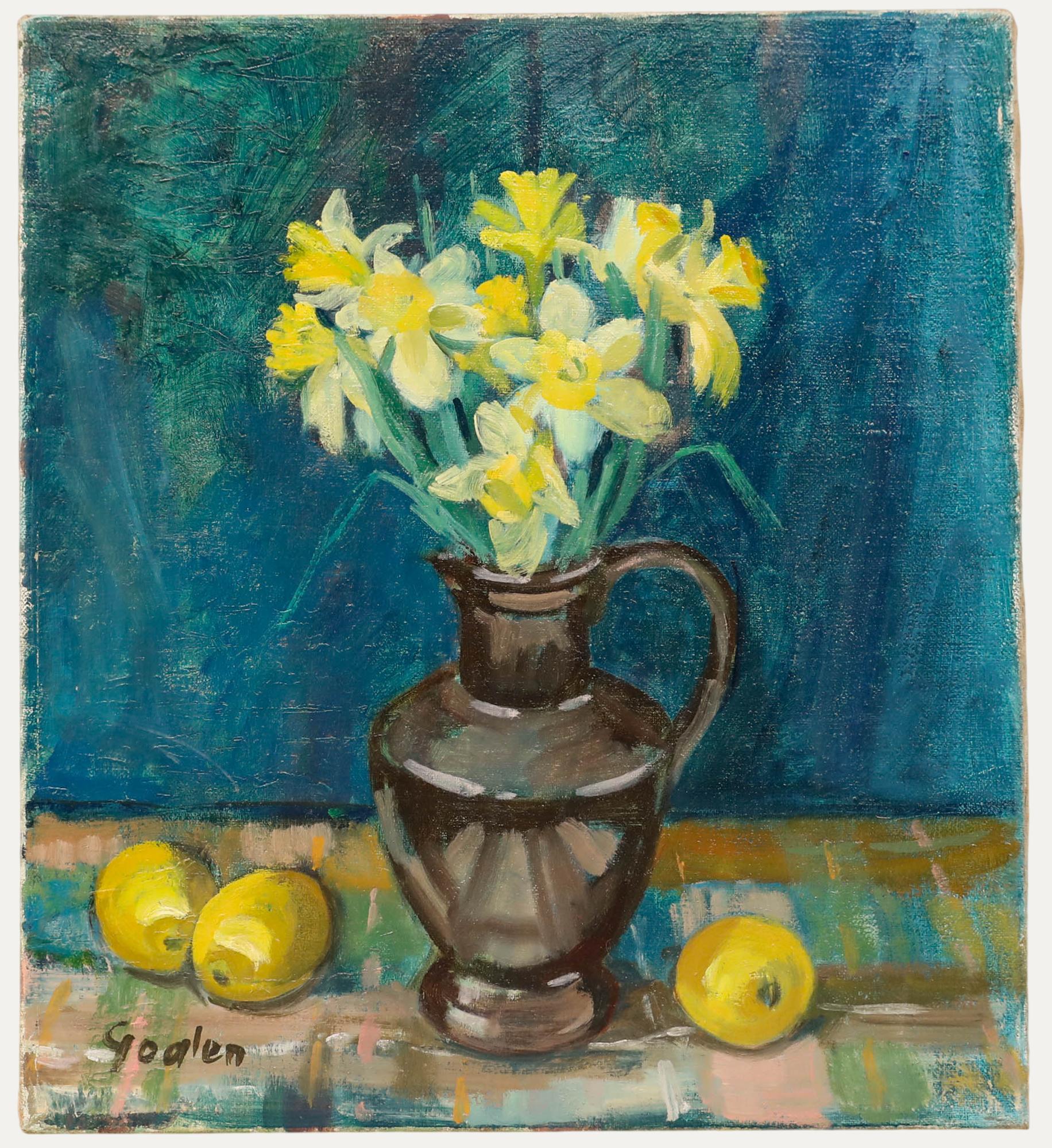 Delny Goalen - 20. Jahrhundert Öl, Stillleben mit Narzissen und Zitronen