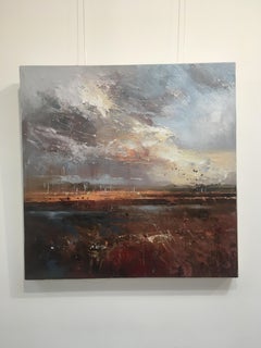 Deluge at Twilight - contemporary abstract landscape nature sky oil painting