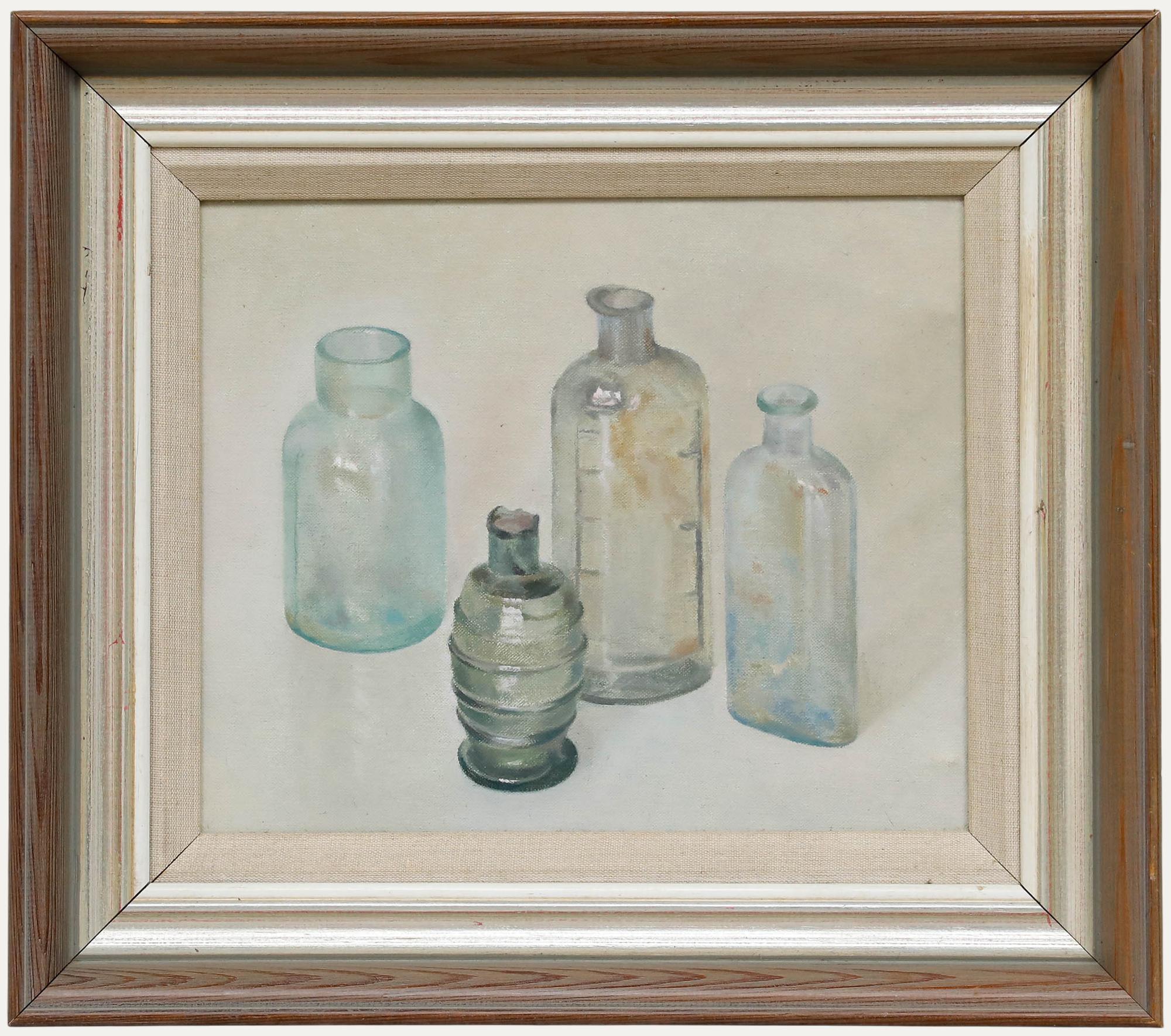 Denise Williams  - 20e siècle Huile, Bouteilles en verre