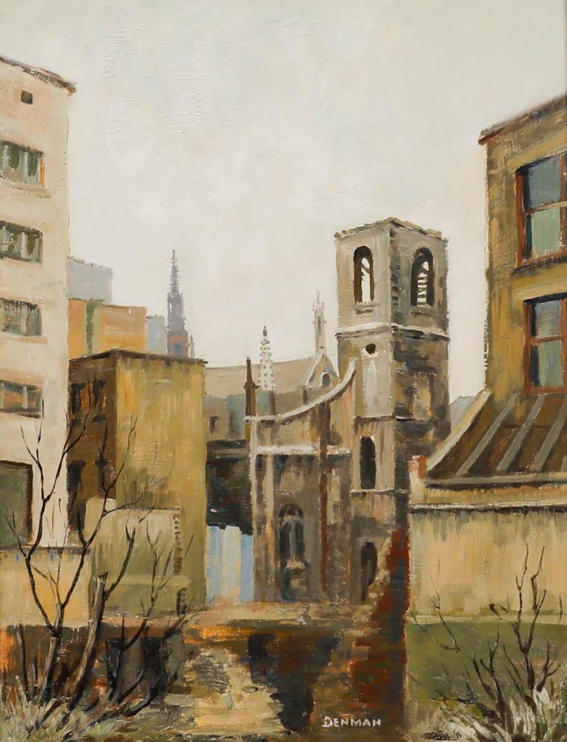 Denman - Huile encadrée du milieu du 20e siècle, The Old Bell Tower - Painting de Unknown