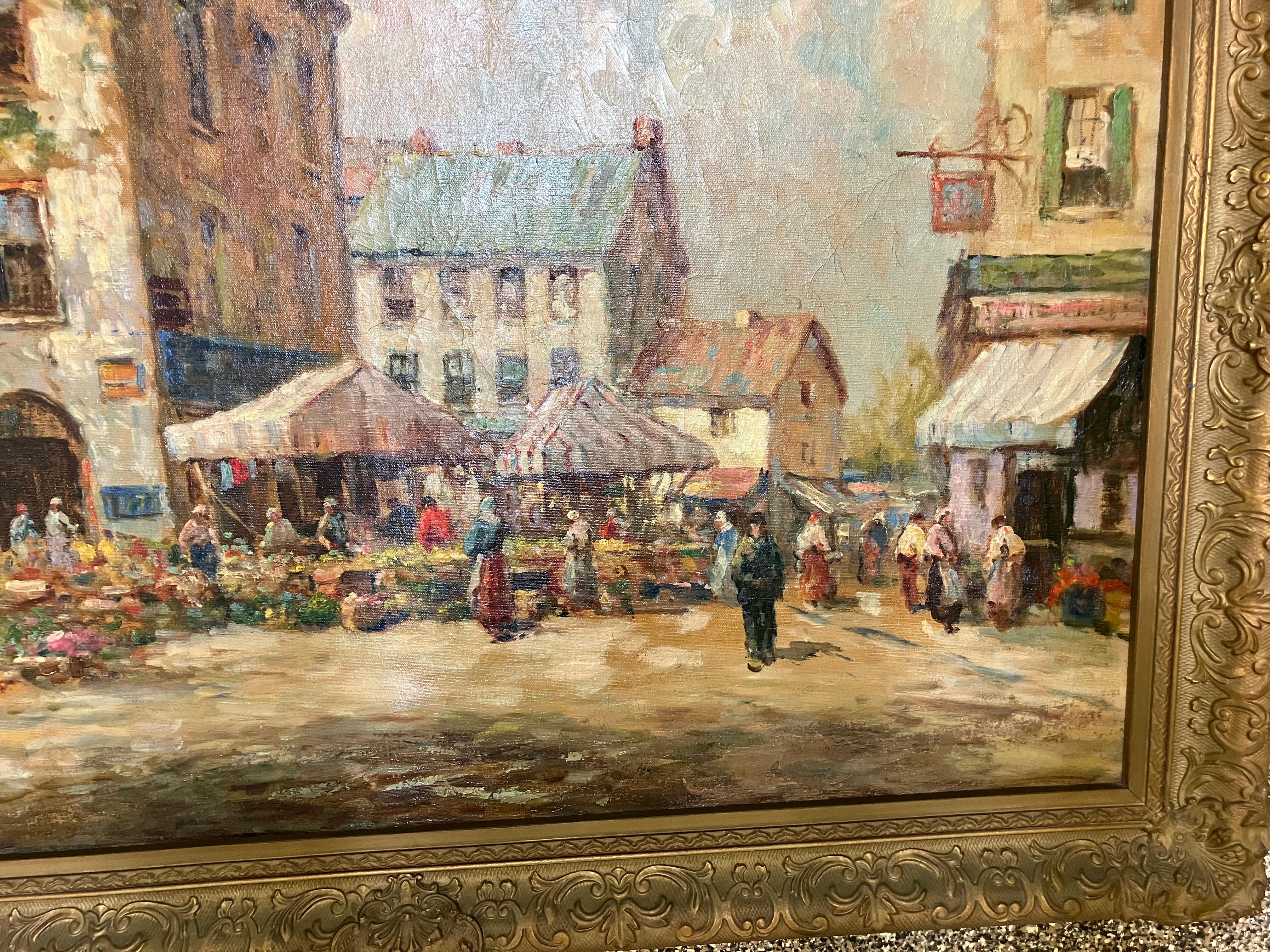 Dennis Ainsley: 1880-1952. Nació en Illinois, pero pasó mucho tiempo pintando en Francia. Este fabuloso óleo sobre lienzo mide 36 pulgadas de ancho por 24 de alto.. El hermoso marco, que parece original del cuadro, mide 42,5 pulgadas de ancho por 30