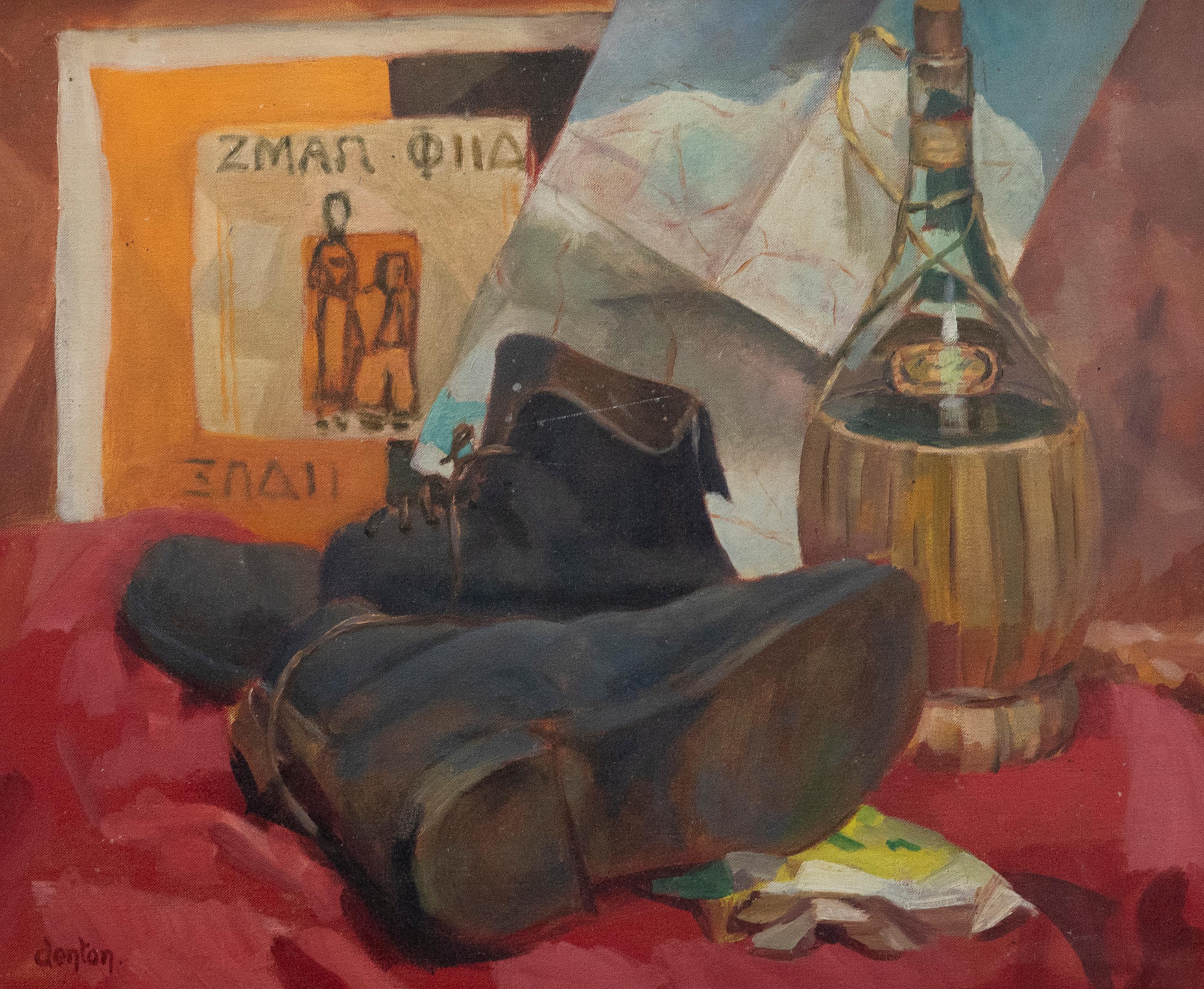 Denton - 20th Century Oil, Old Boots and Chianti - Painting by Unknown