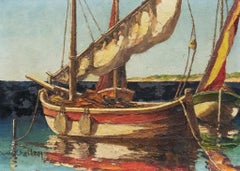 Deny Cheilan, école française, 20e siècle, huile, bateaux de pêche