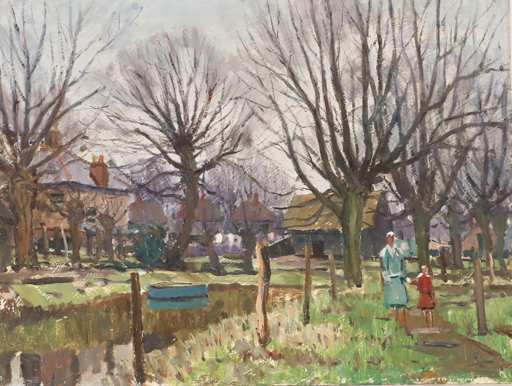 Derek Arthur Ede (1922-1983) - Huile du milieu du 20e siècle, Promenade le long du canal - Painting de Unknown