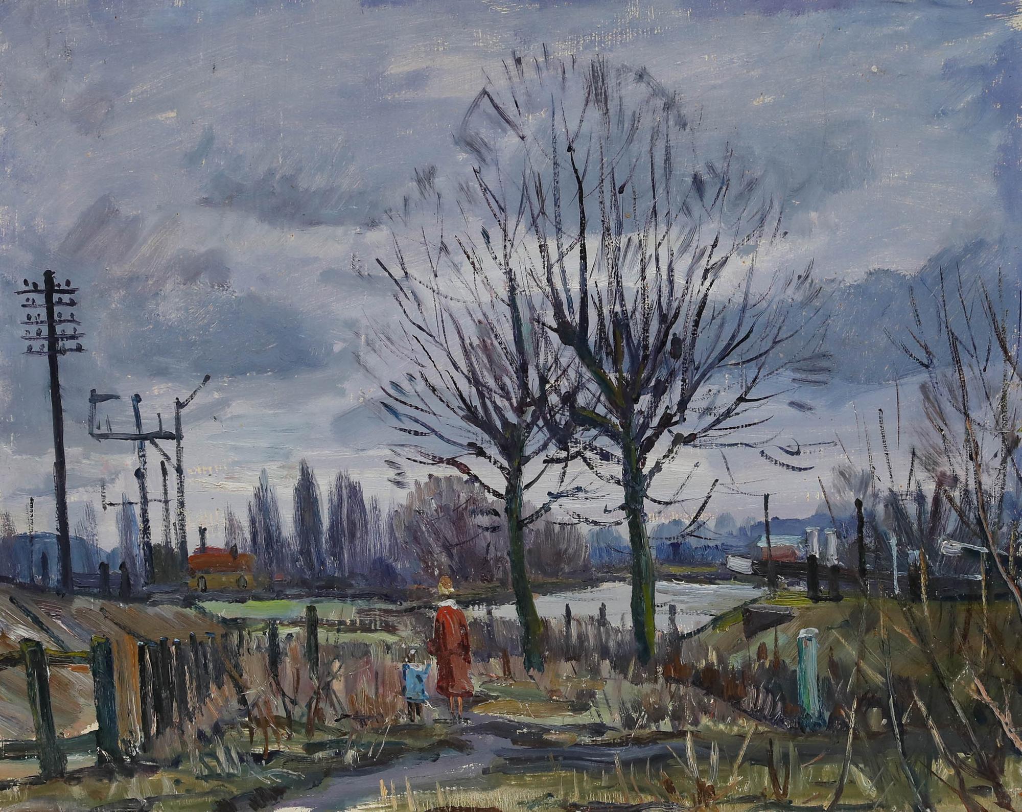 Derek Arthur Ede (1922-1983) - Öl aus der Mitte des 20. Jahrhunderts, Ein Winterspaziergang – Painting von Unknown