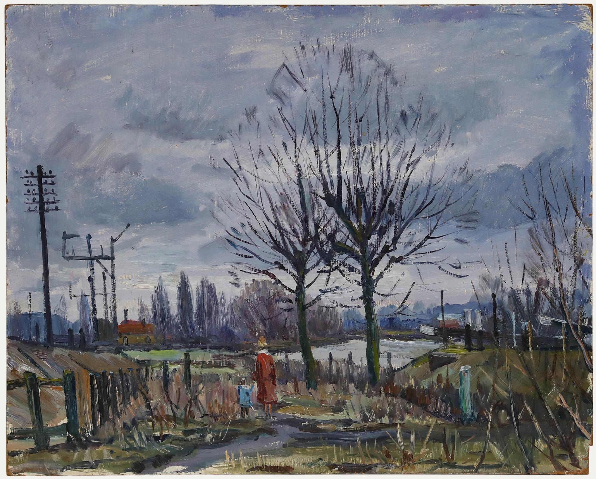 Derek Arthur Ede (1922-1983) - Öl aus der Mitte des 20. Jahrhunderts, Ein Winterspaziergang