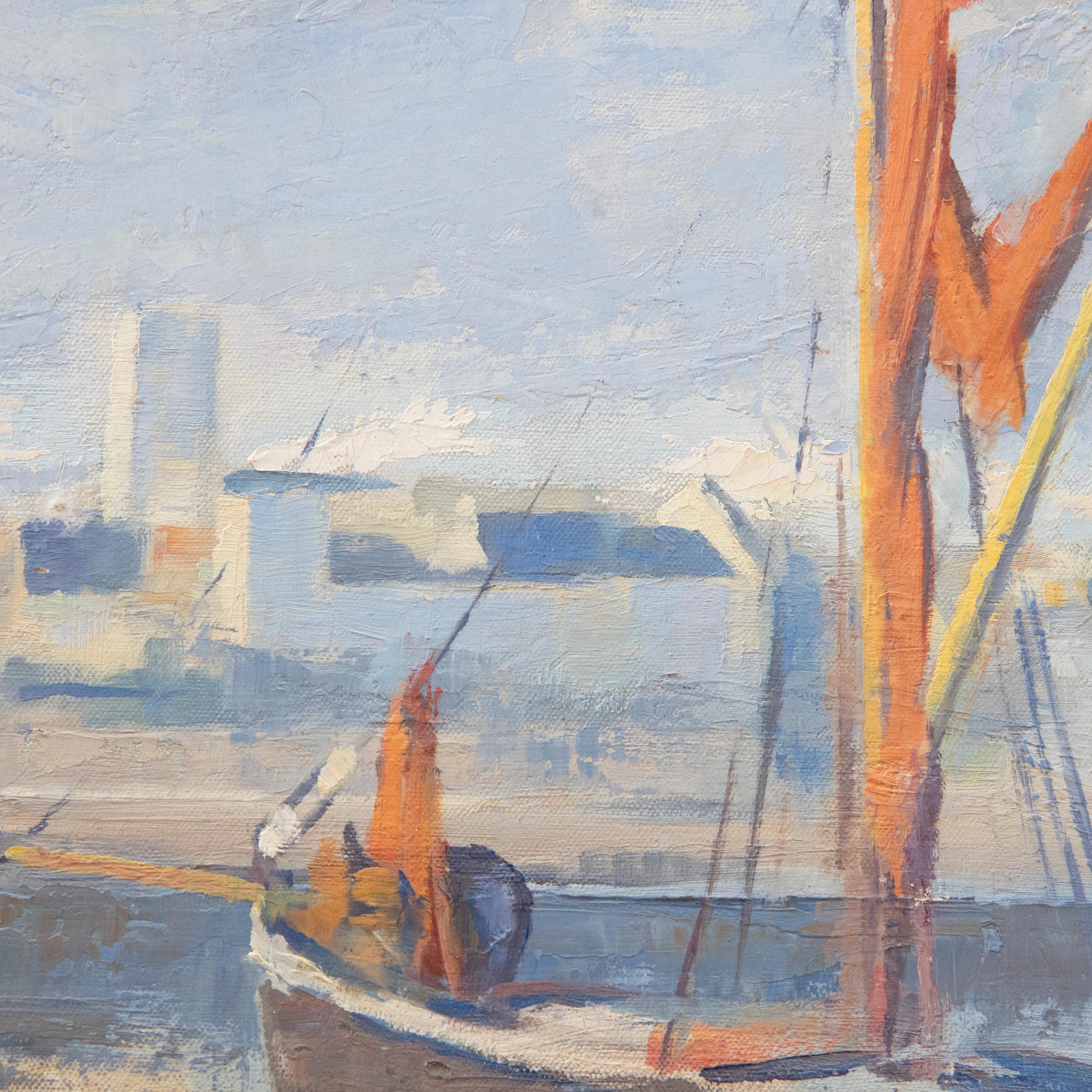 Derek Langton Rogers (1910-1987) - 20. Jahrhundert Ölgemälde, Themse Barge (Blau), Landscape Painting, von Unknown