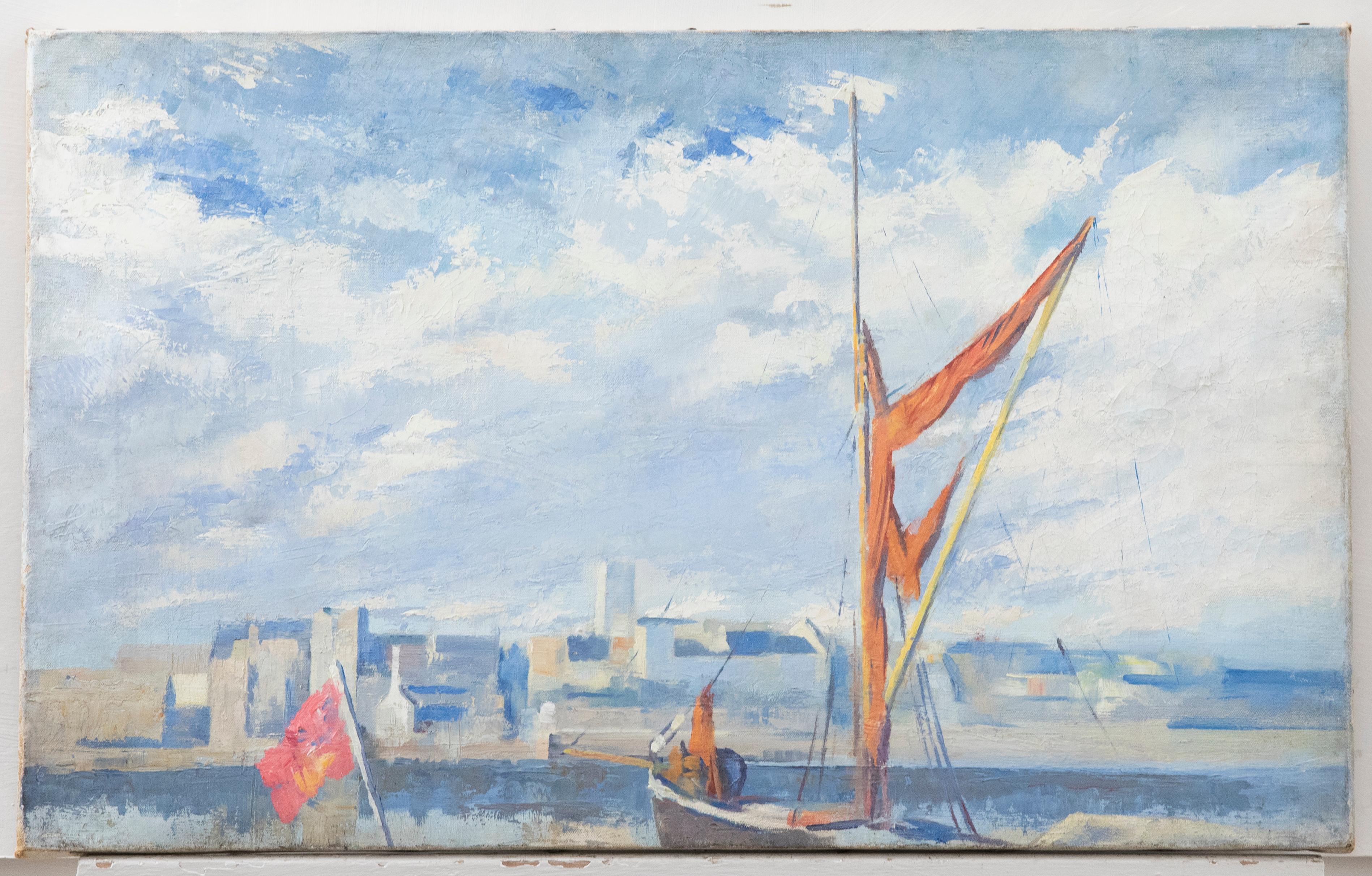 Derek Langton Rogers (1910-1987) - 20. Jahrhundert Ölgemälde, Themse Barge im Angebot 1