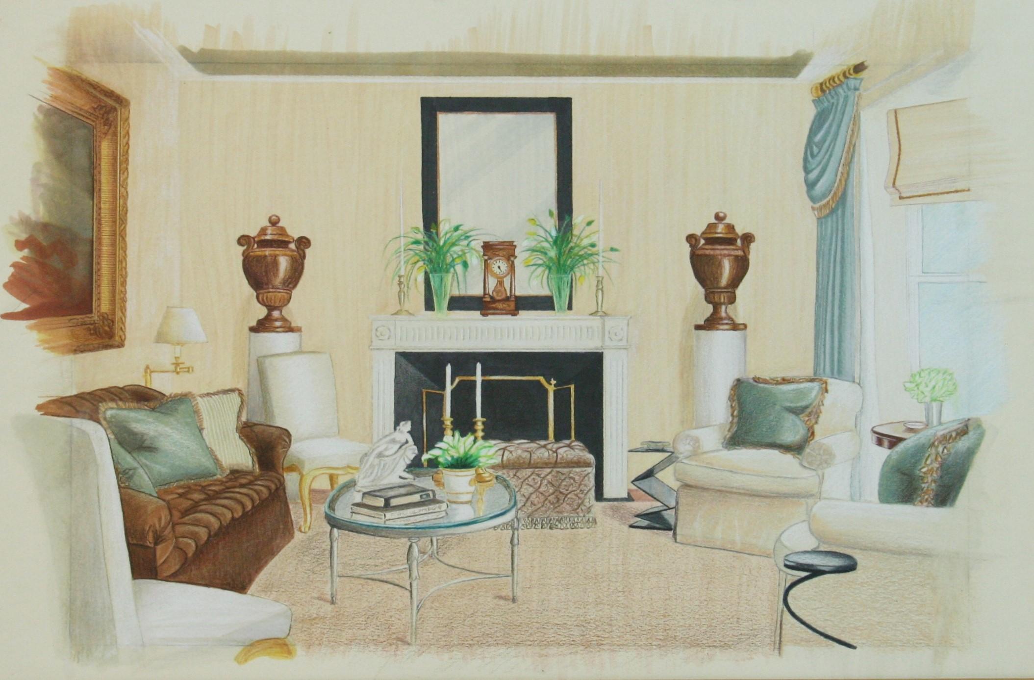 Designer-Wohnzimmer-Design (Beige), Interior Painting, von Unknown