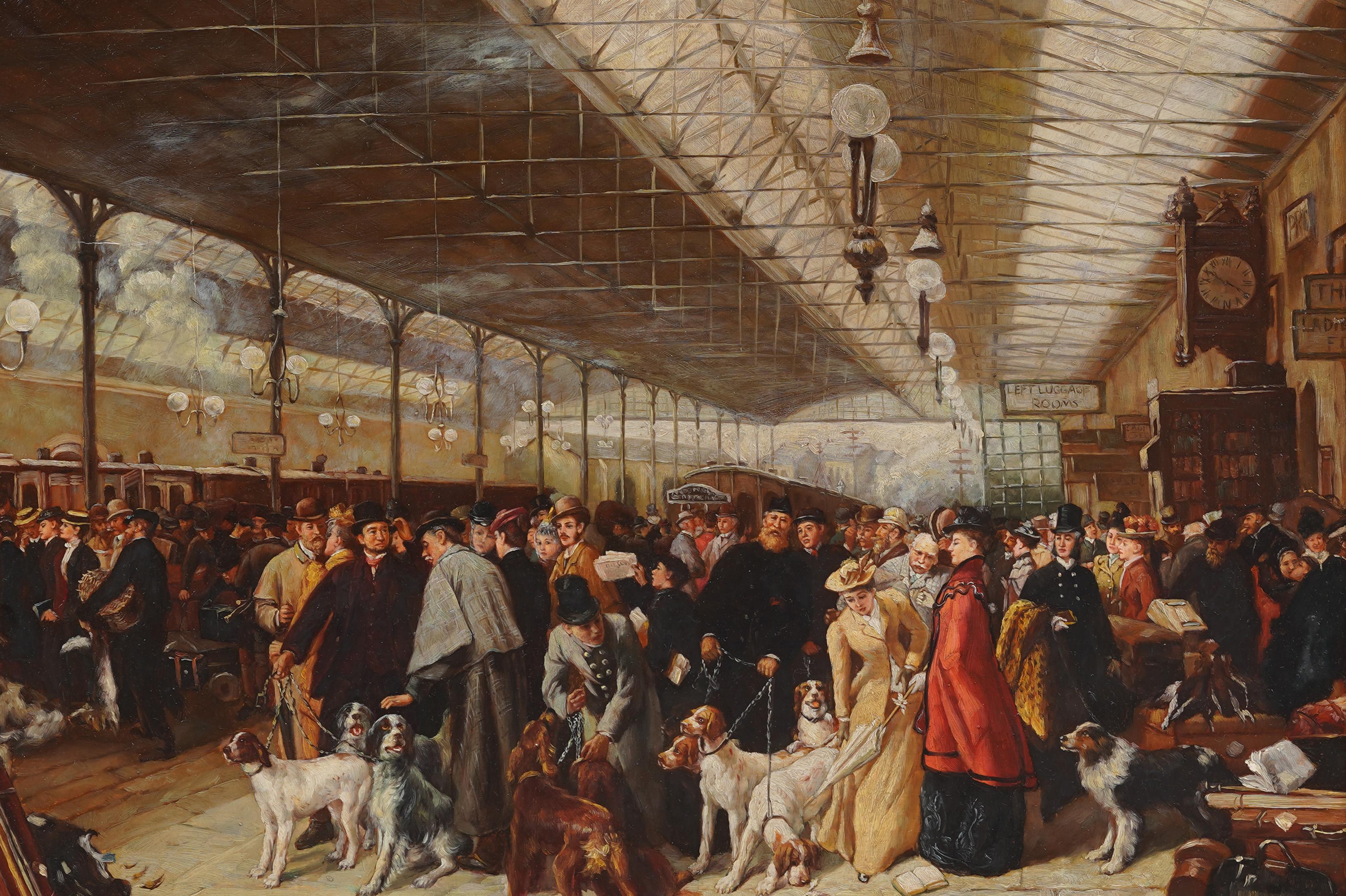 Detailed Contemporary Impressionist Train Station Signed and Framed Oil Painting For Sale 1