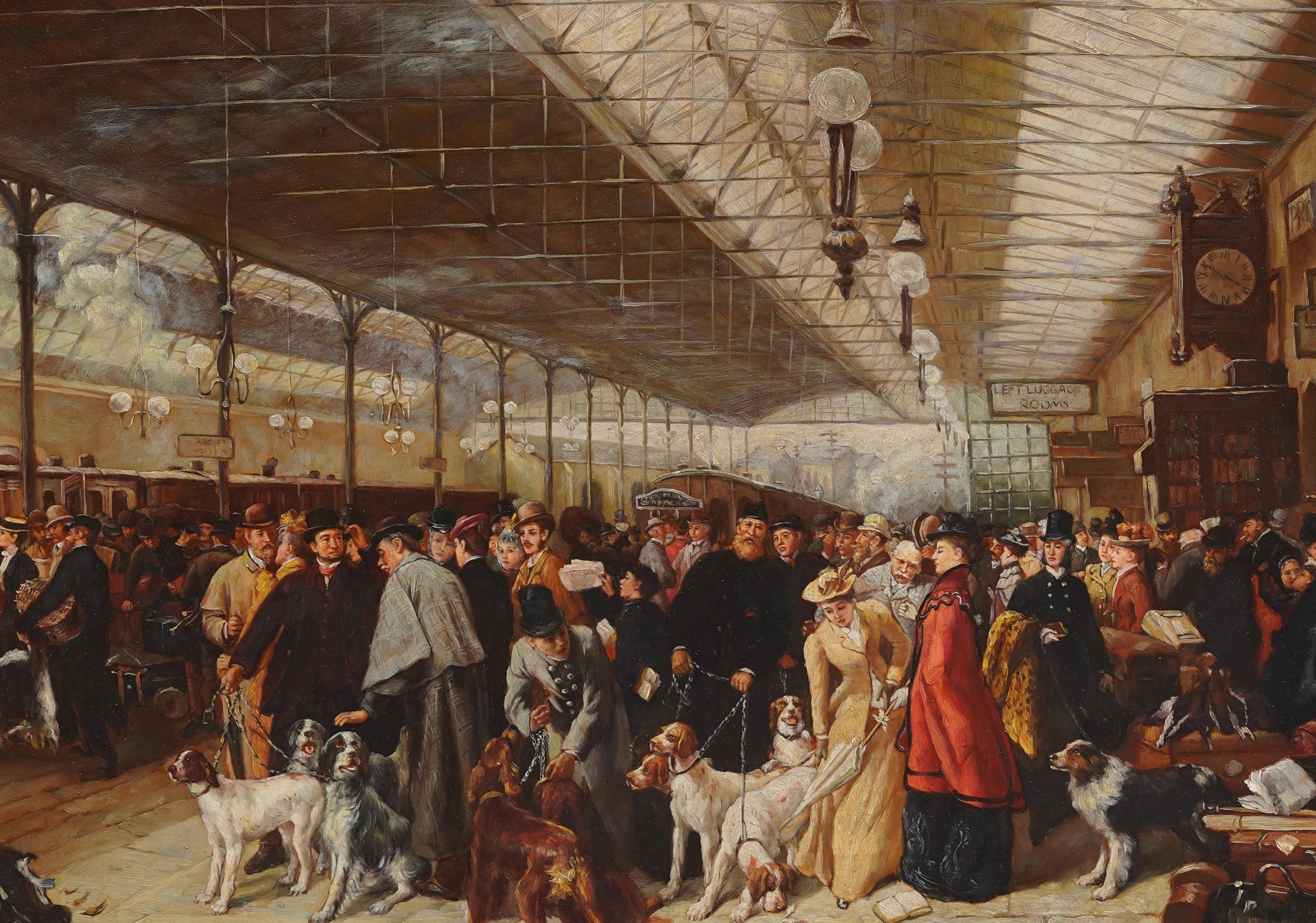 Detailed Contemporary Impressionist Train Station Signed and Framed Oil Painting For Sale 2