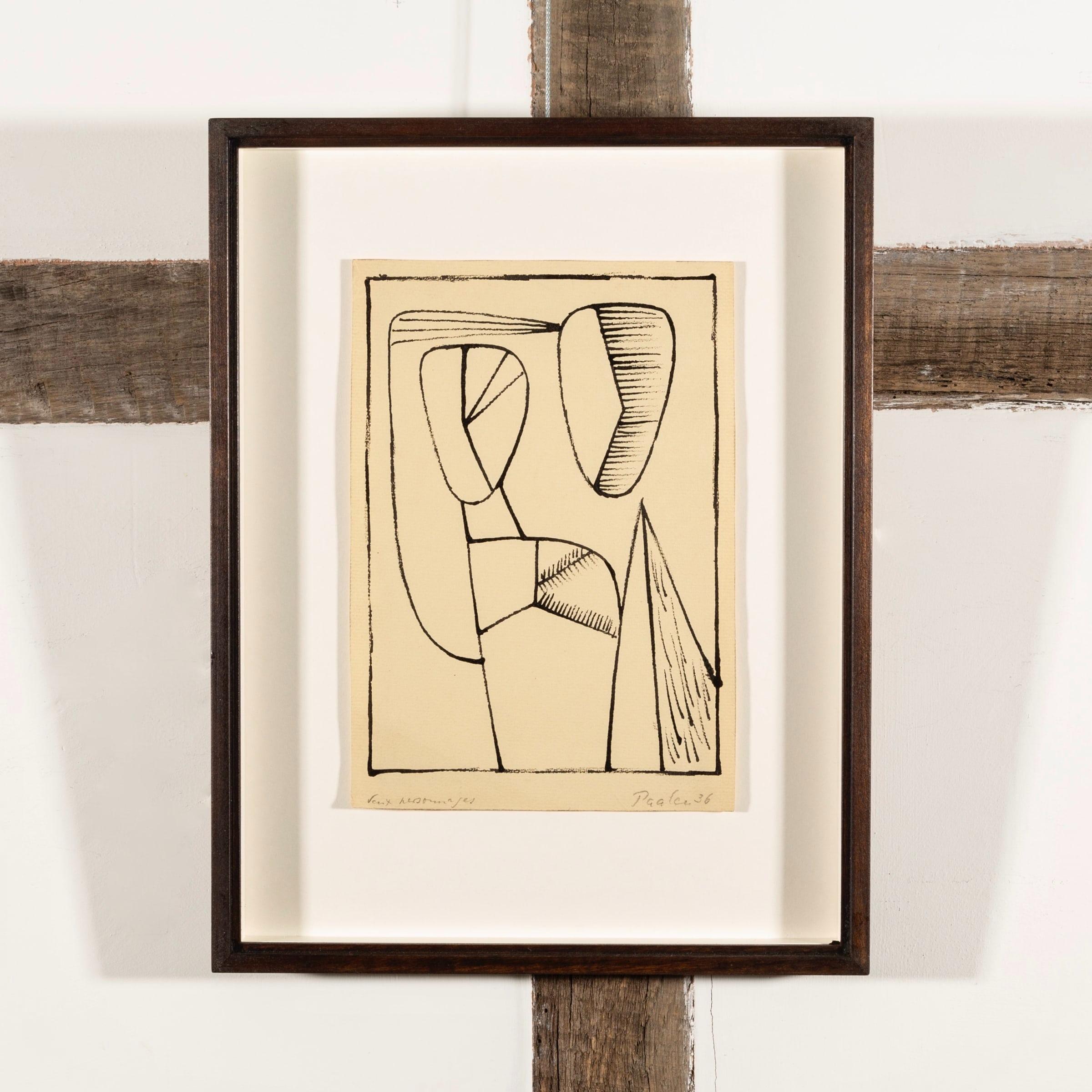 Deux Personnages, dipinto a inchiostro di Wolfgang Paalen 1936

Informazioni aggiuntive:
Mezzo di comunicazione: Inchiostro
24 x 16.5 cm
9 1/2 x 6 1/2 in
Firmato, datato e intitolato; ulteriormente firmato e iscritto verso

Queste opere fanno parte
