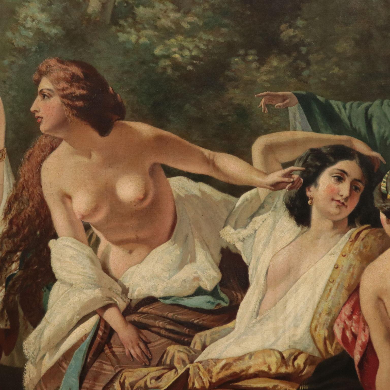 Diana and Nymphs Bathing, Oil on Canvas 19th Century - Black Figurative Painting by Unknown