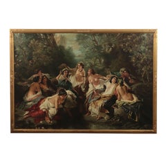 Antique Diana and Nymphs Bathing, Oil on Canvas 19th Century