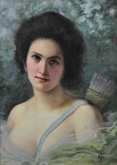 Diana, la chasseresse. D'après Seignac et Corcos. Huile originale. Pièce de décorateur.